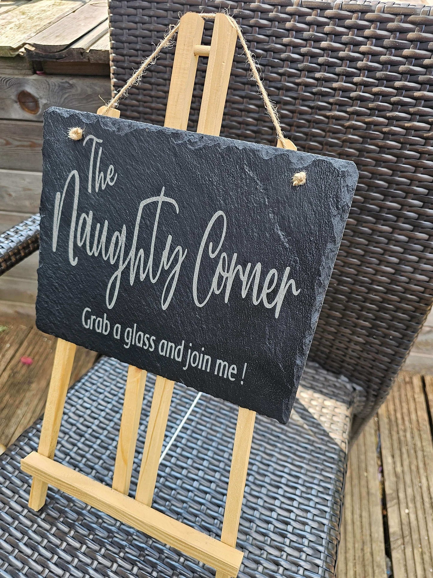 slate The Naughty Corner Sign – Laser Engraved 25x20cm Hanging Plaque