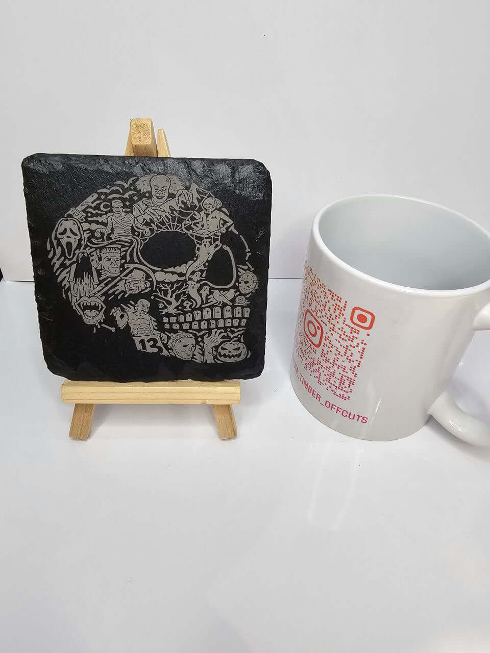 slate Classic Horror Movie Coaster – Engraved Skull Design | Handmade