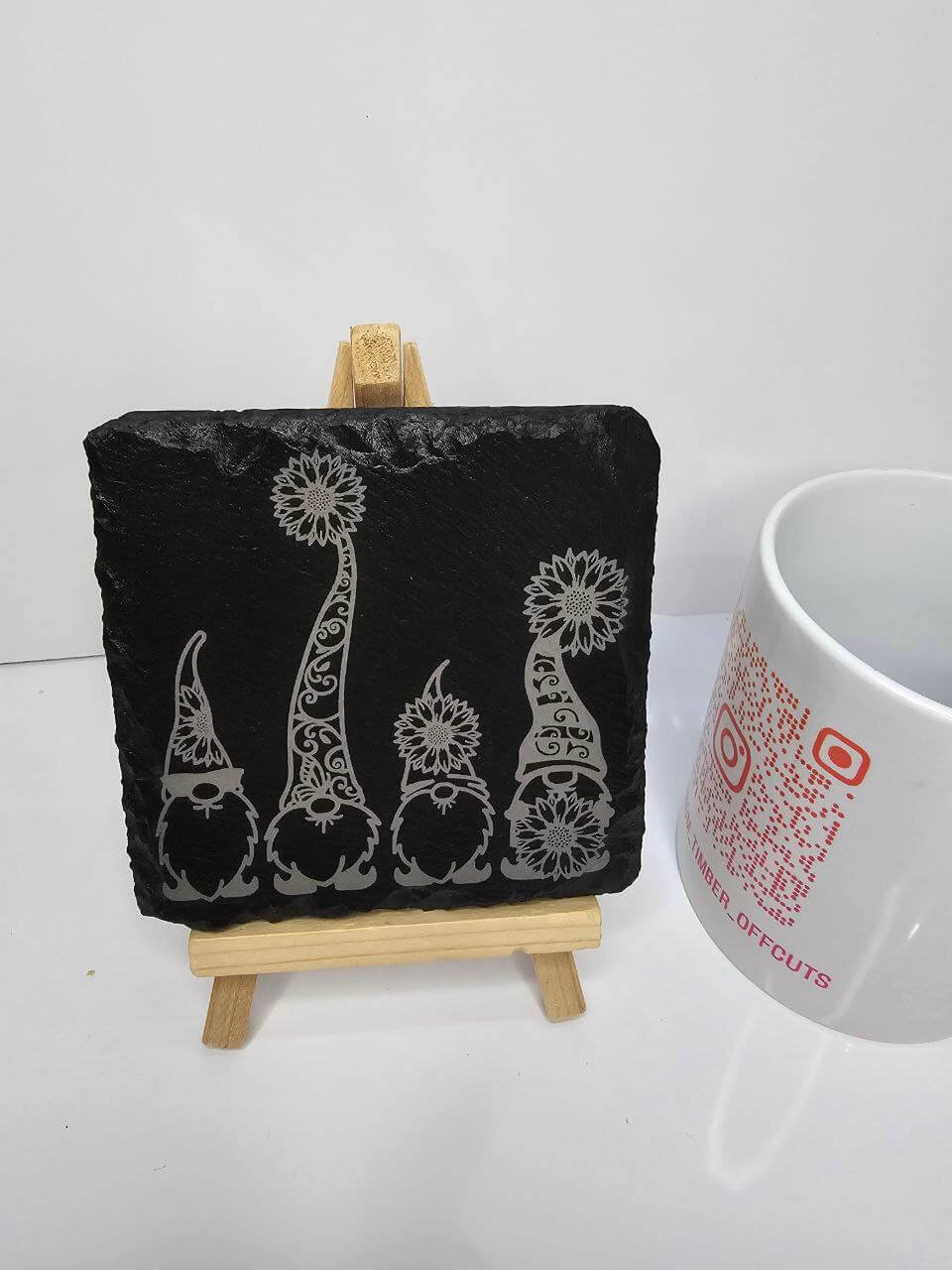 slate Sunflower Gnomes Coaster – Cute Garden Design | Handmade 10cm