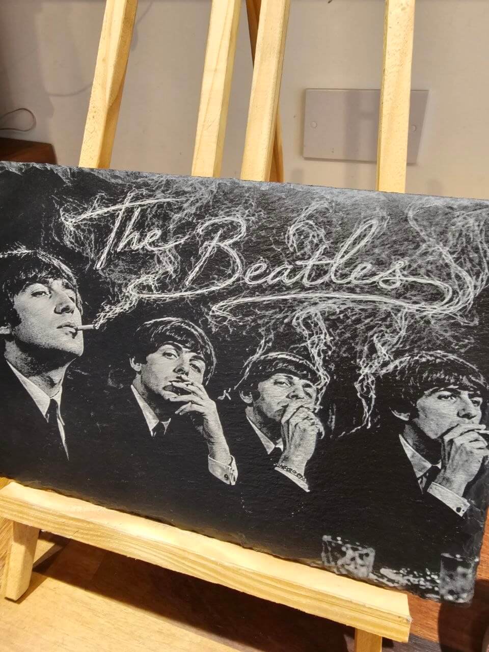 The Beatles Smoking Portrait Slate Plaque 30cm Vintage Music Gift