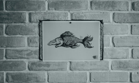 Drawing of a fish on a brick wall