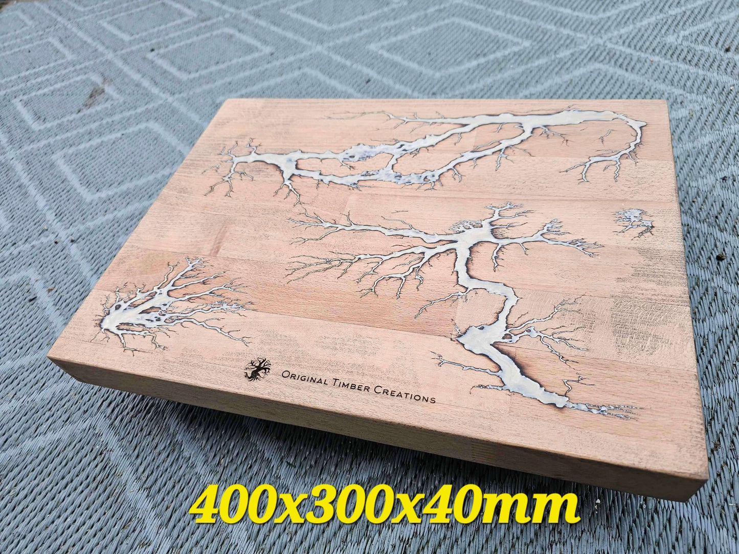 Chopping Board Fractal Burned Resin Handmade Lichtenberg Wood Cutting