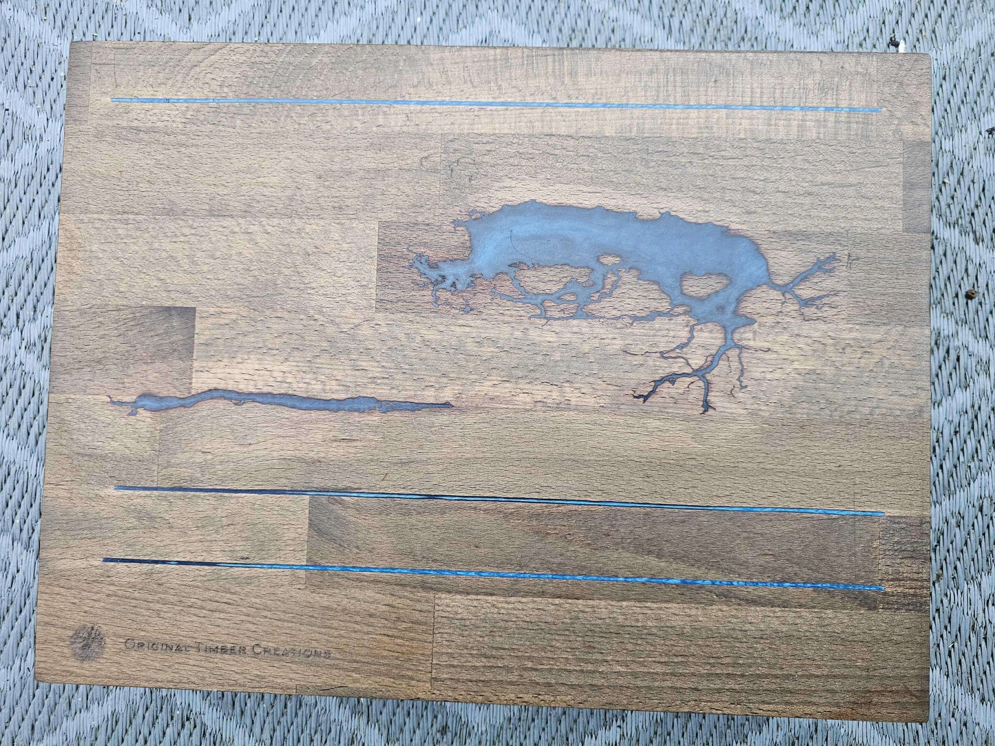 Chopping Board Fractal Burned Blue Resin – Handmade Cutting Board