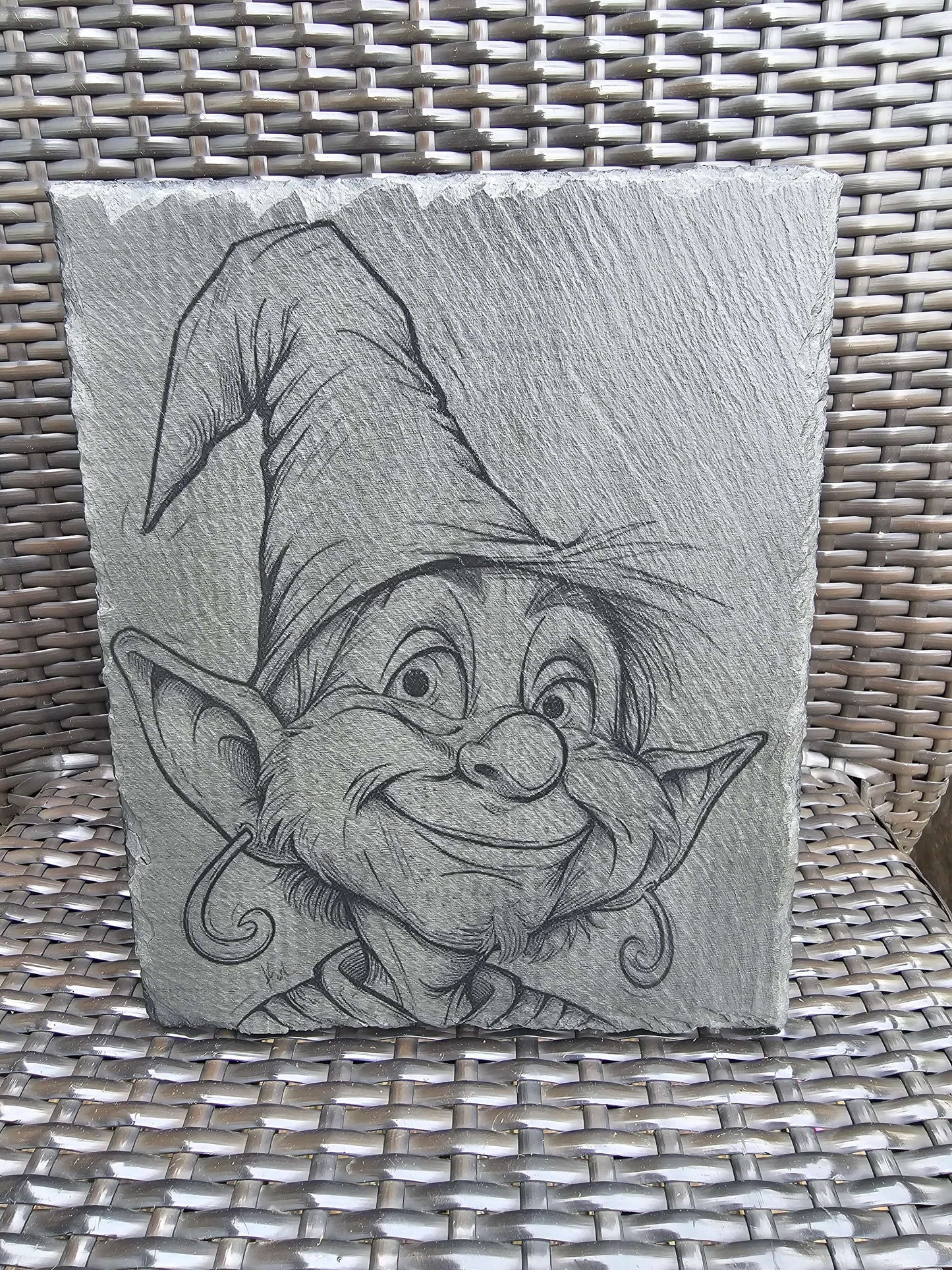 slate Whimsical Elf Slate Wall Art – Laser Engraved Gnome