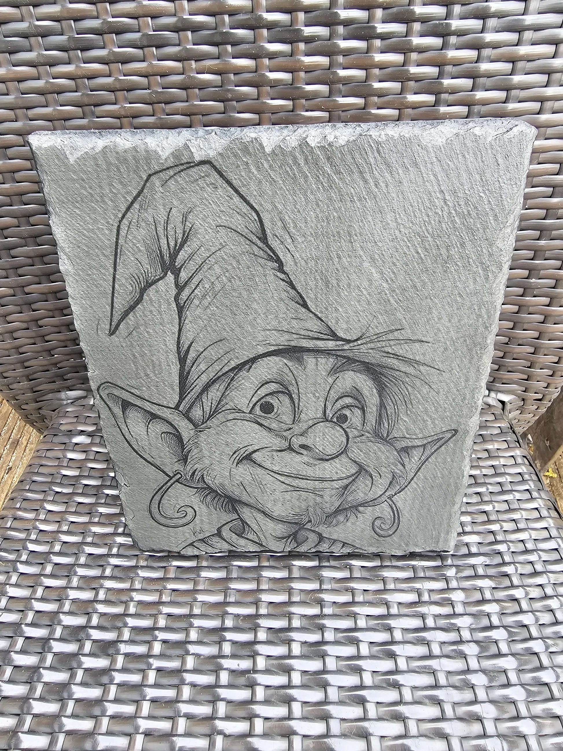 slate Whimsical Elf Slate Wall Art – Laser Engraved Gnome
