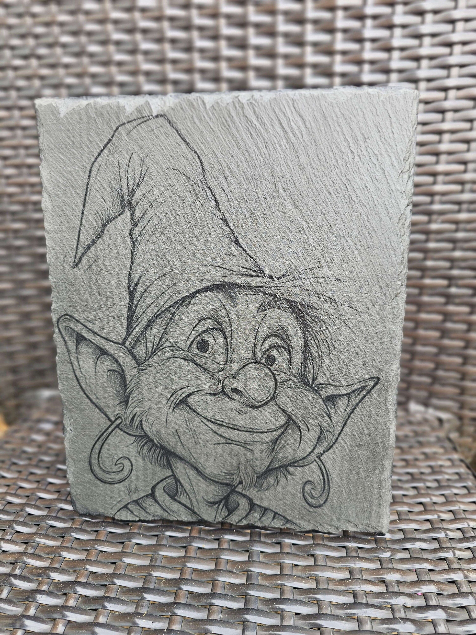 slate Whimsical Elf Slate Wall Art – Laser Engraved Gnome