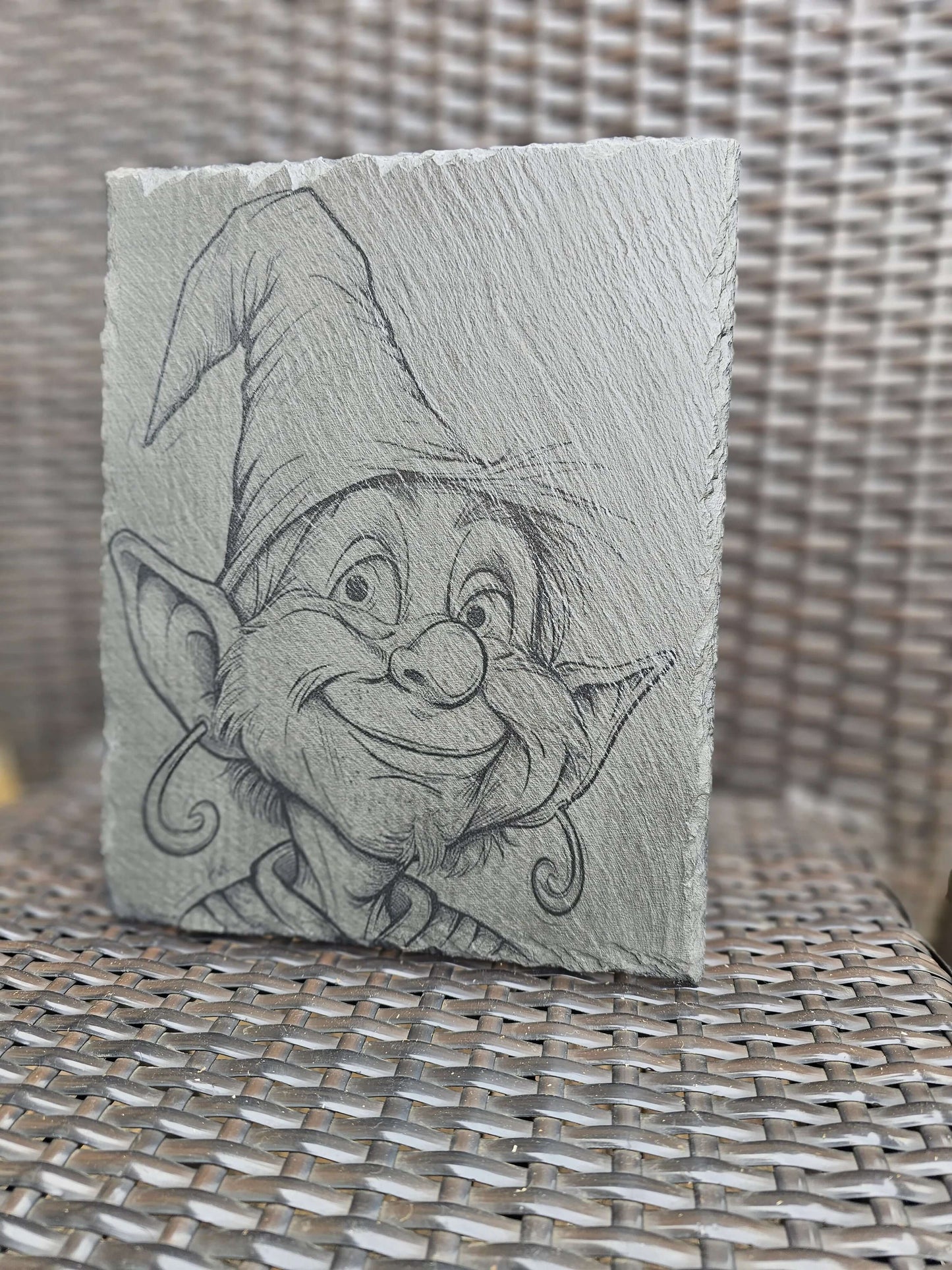 slate Whimsical Elf Slate Wall Art – Laser Engraved Gnome
