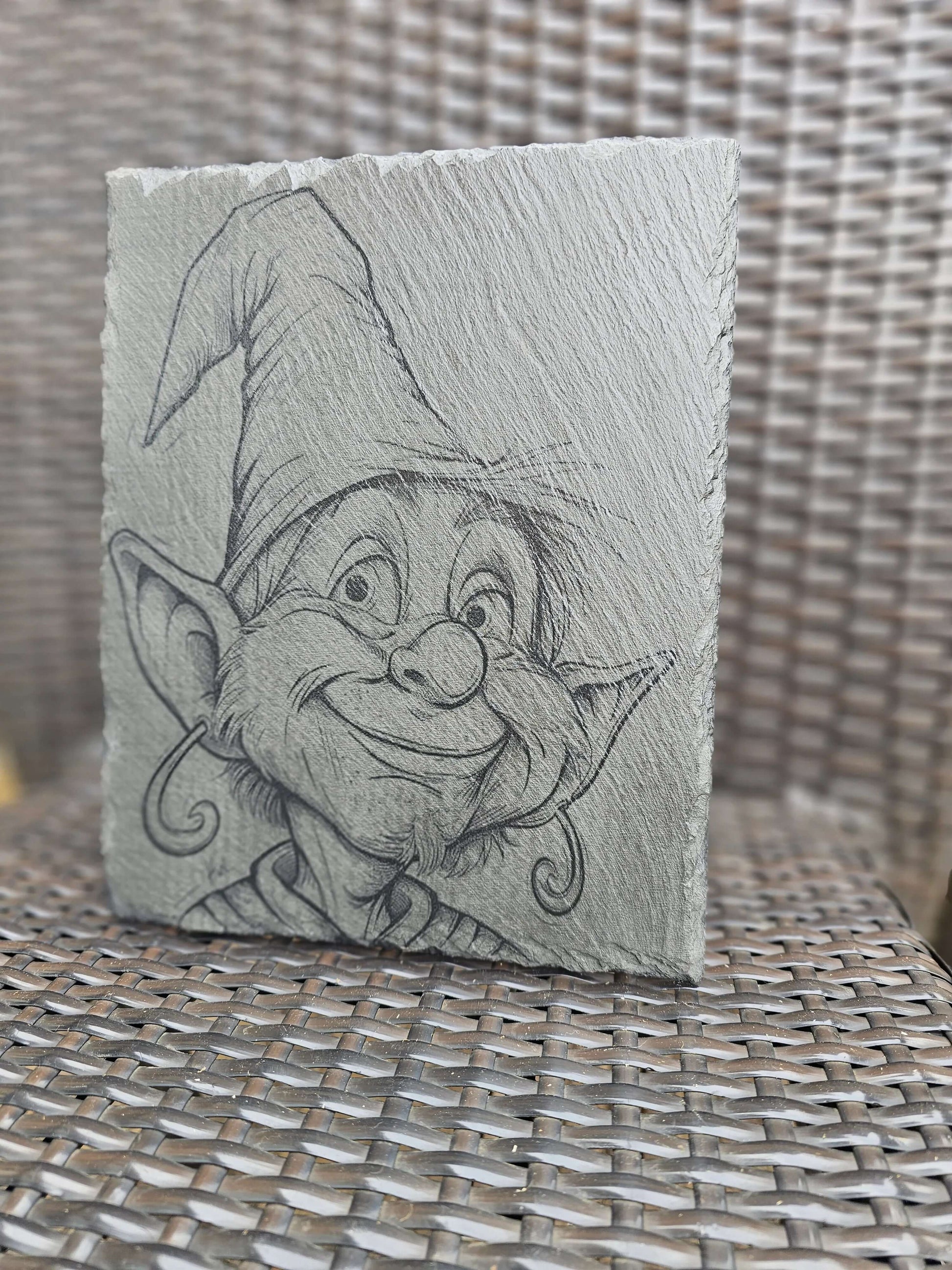 slate Whimsical Elf Slate Wall Art – Laser Engraved Gnome