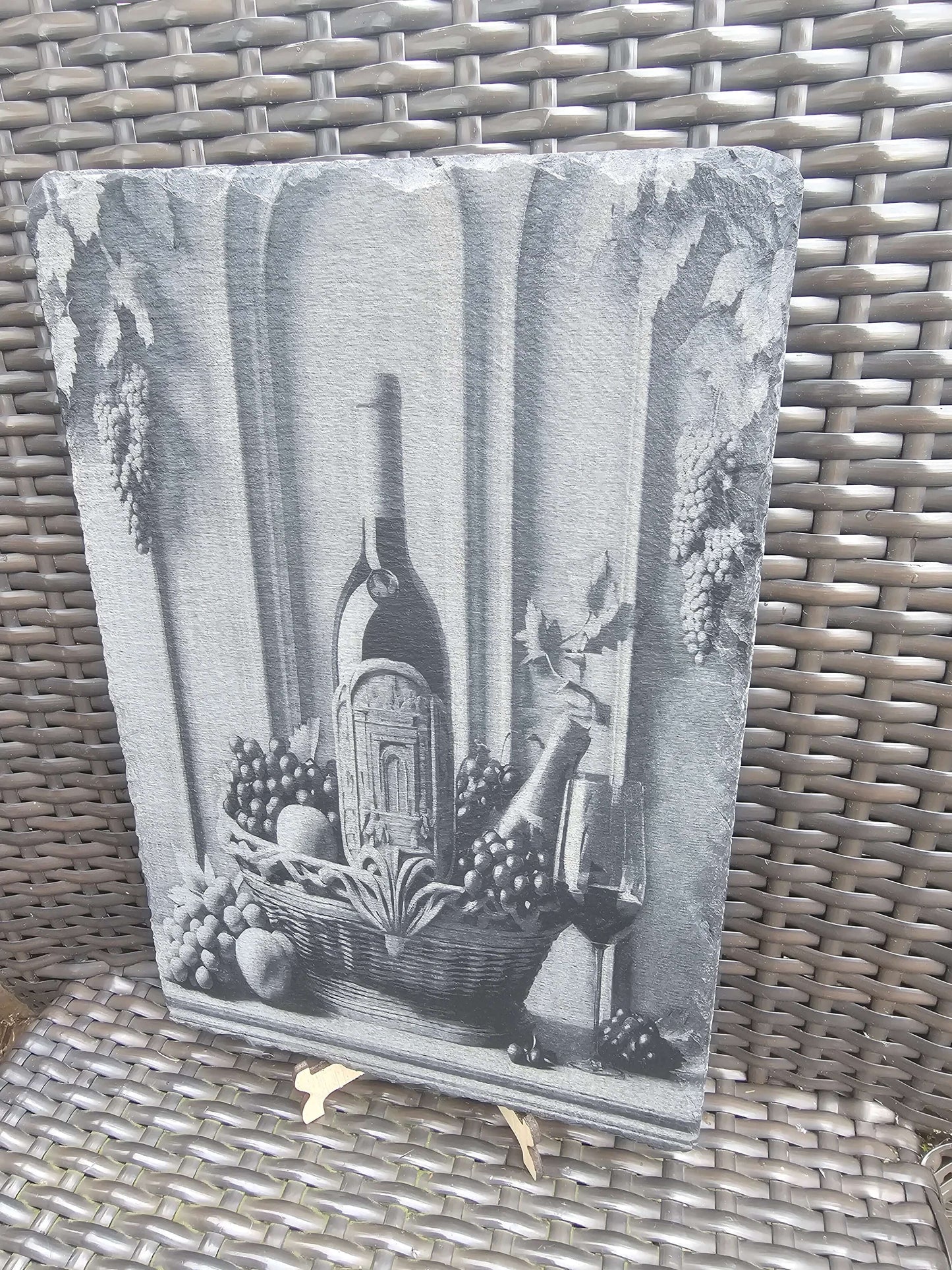 slate Wine Still Life Art – Laser Engraved Rustic Kitchen or Bar Decor