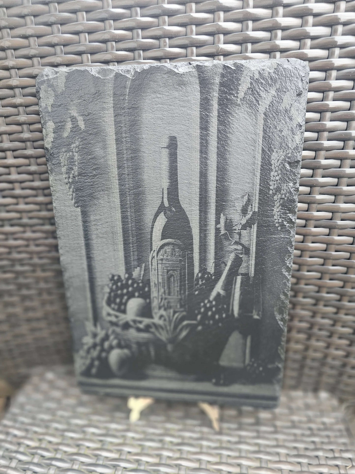 slate Wine Still Life Art – Laser Engraved Rustic Kitchen or Bar Decor