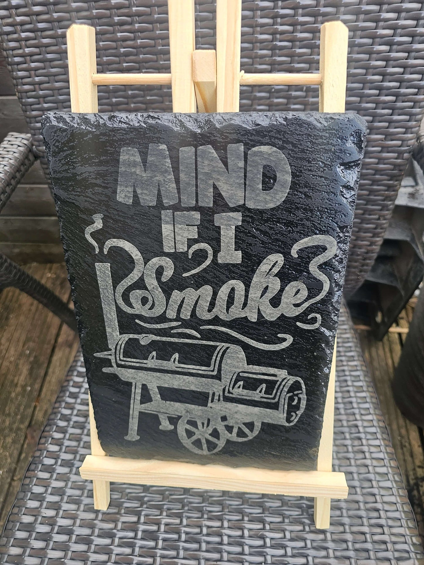 slate Funny BBQ Sign – “Mind If I Smoke?” Laser Engraved Smoker Plaque