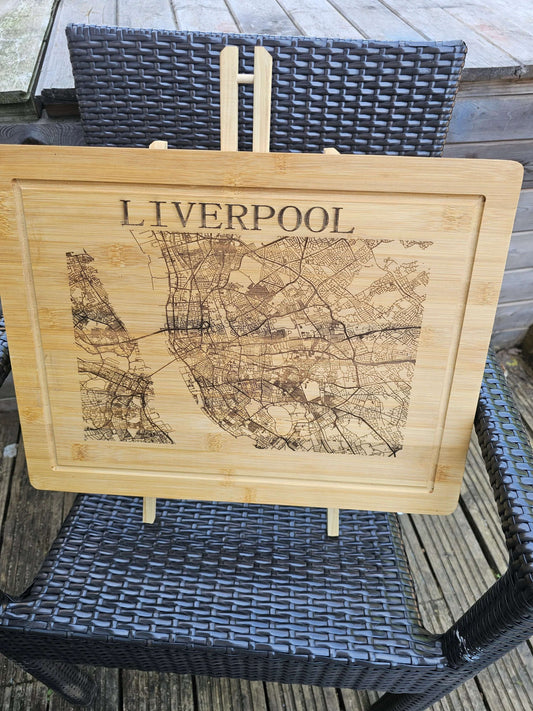 chopping board. Liverpool City Map – Laser Engraved Bamboo Kitchen Gift