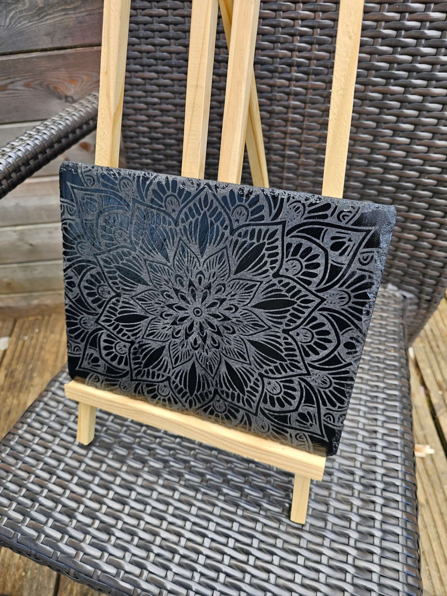slate Full Mandala Engraved Plaque | Intricate Laser Etched Wall Art