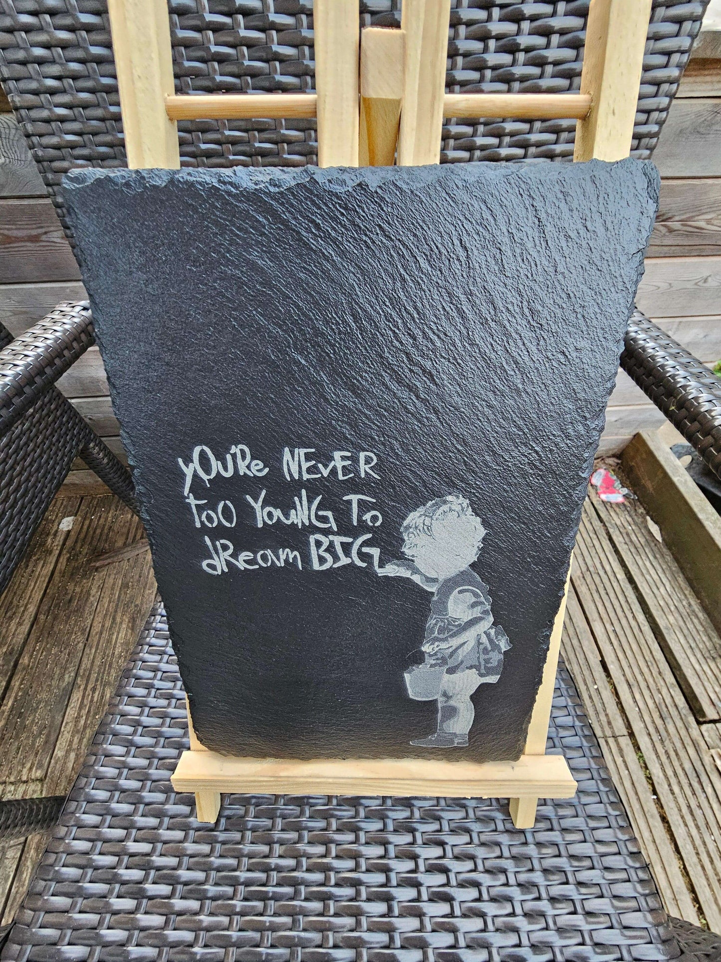 slate. You’re Never Too Young to Dream Big” – Laser Engraved Banksy