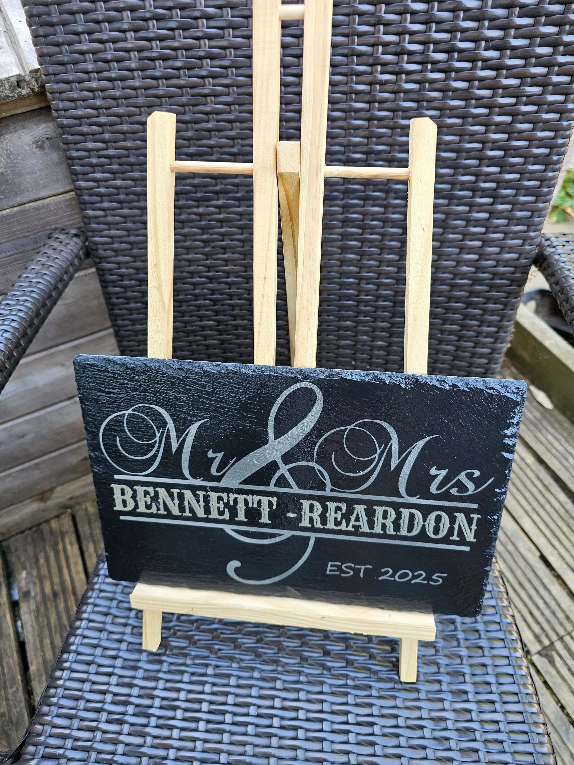 Slate sign. Personalised Mr & Mrs Wedding Gift Engraved Couple Plaque