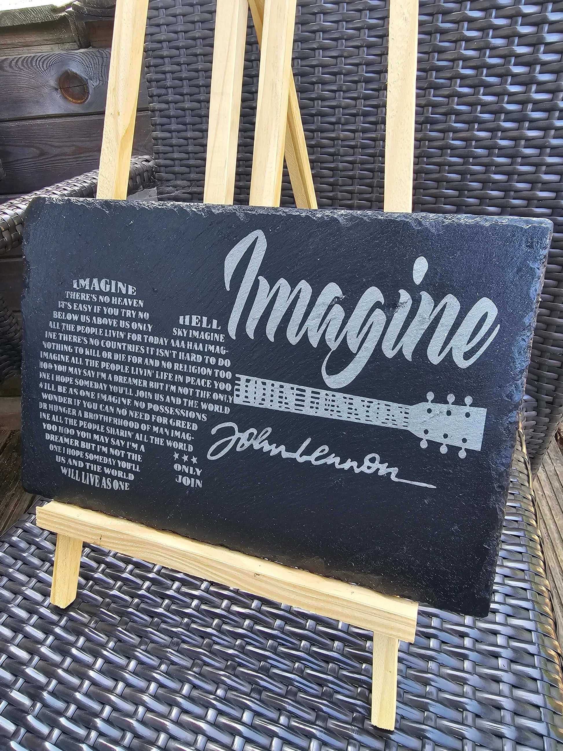 slate John Lennon “Imagine” Lyrics Sign – Laser Engraved Music Plaque,