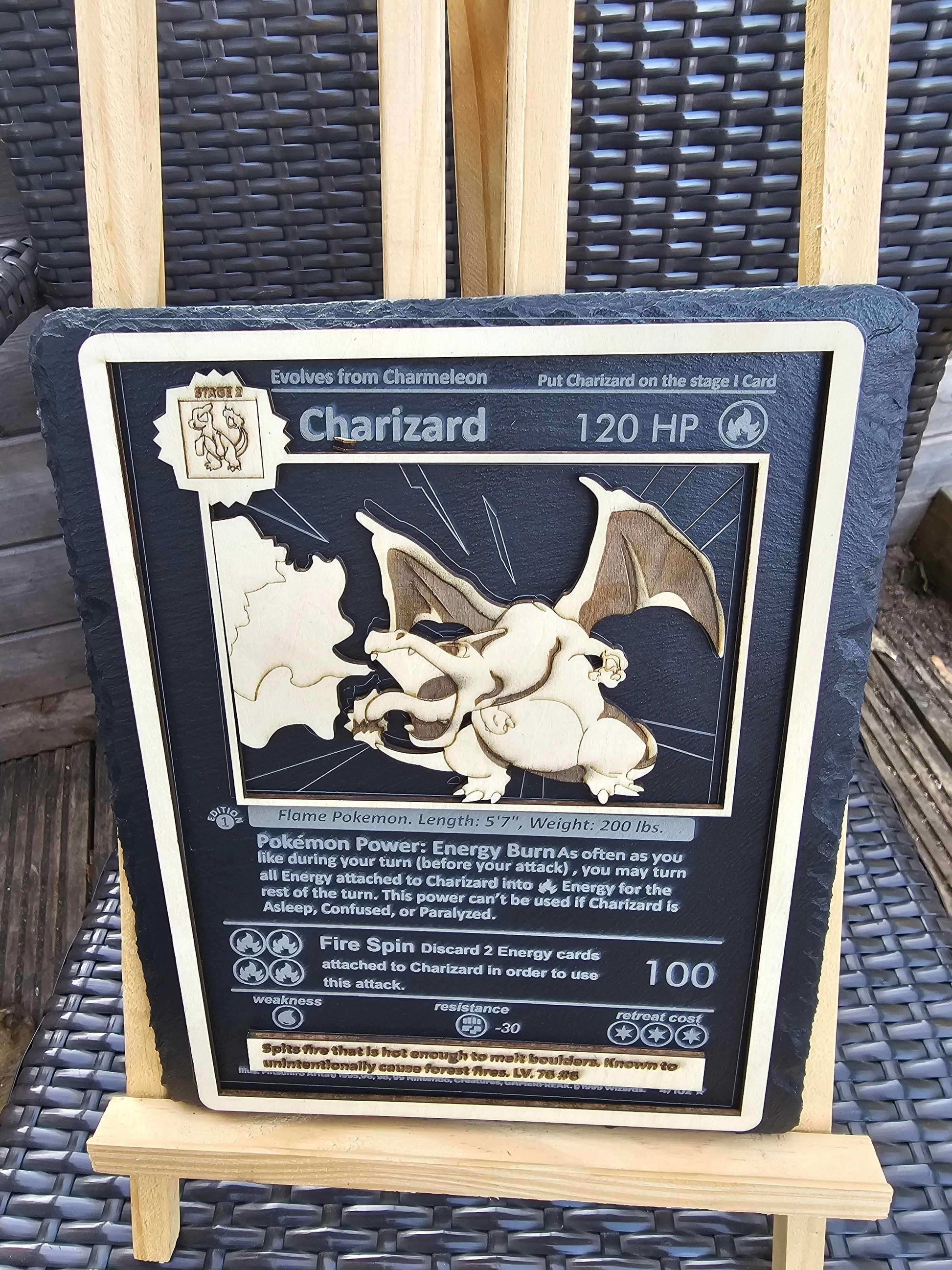 Charizard 3D Pokémon Slate Art – Laser Engraved Slate & Basswood