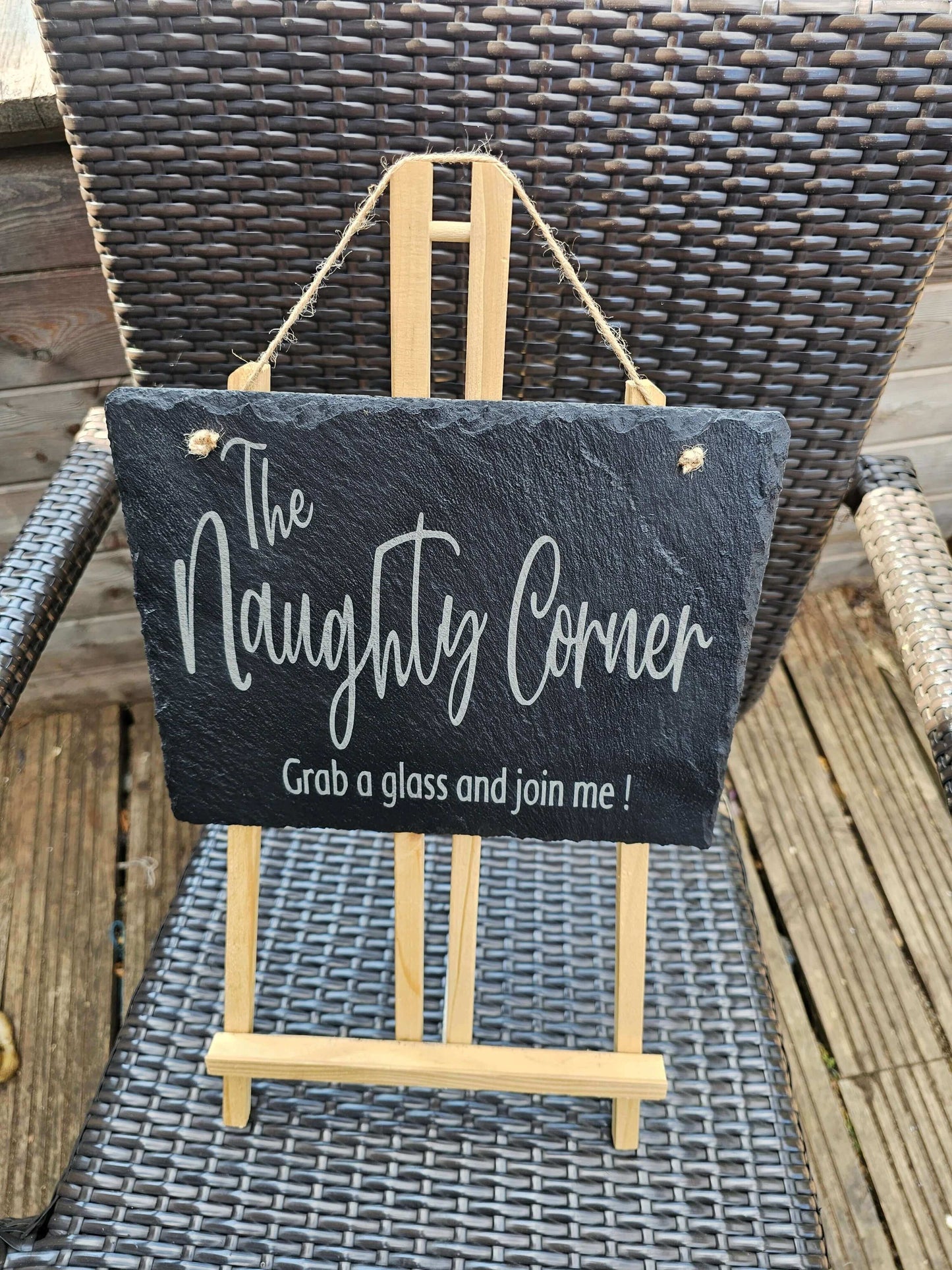 slate The Naughty Corner Sign – Laser Engraved 25x20cm Hanging Plaque