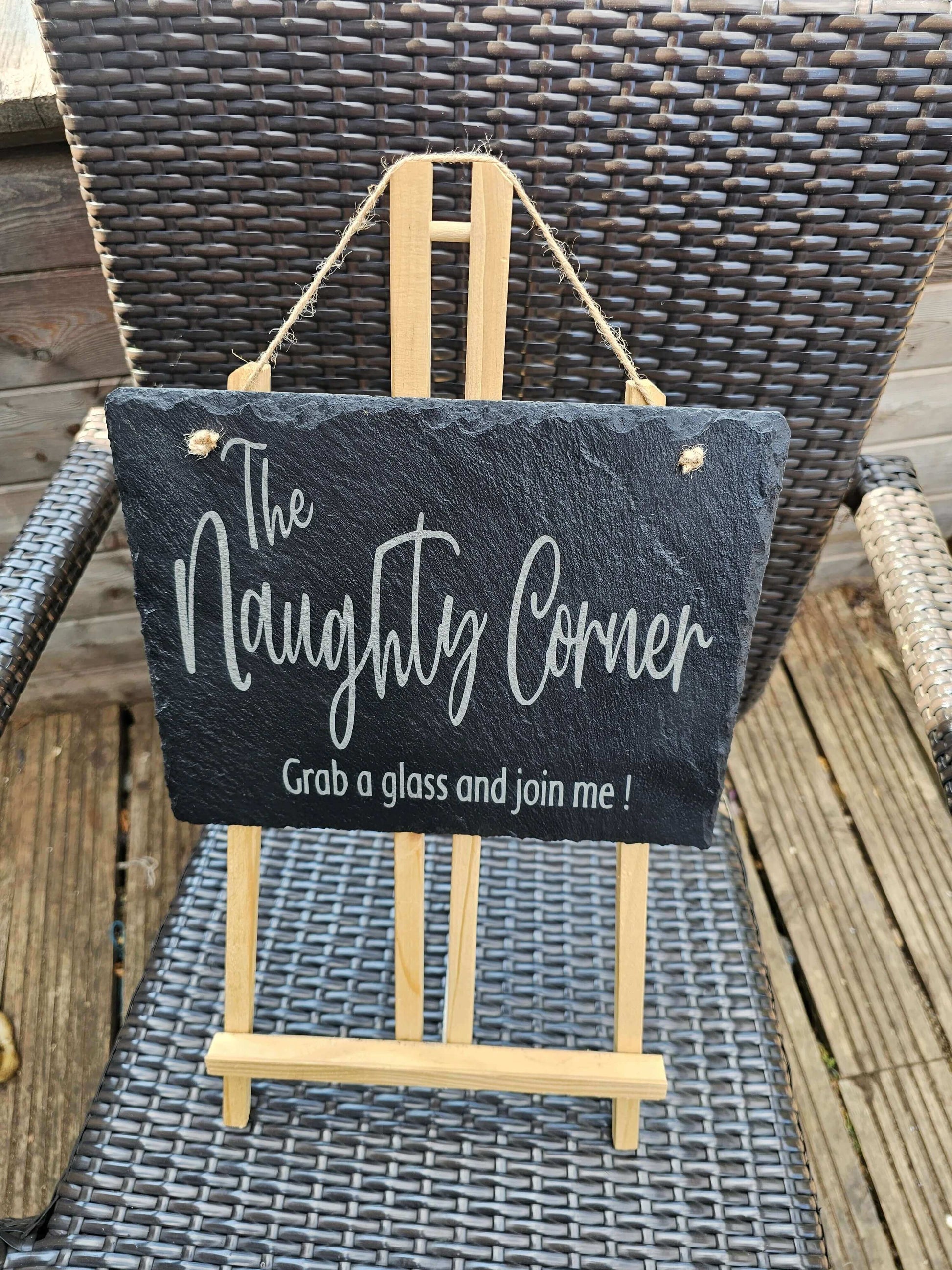 slate The Naughty Corner Sign – Laser Engraved 25x20cm Hanging Plaque