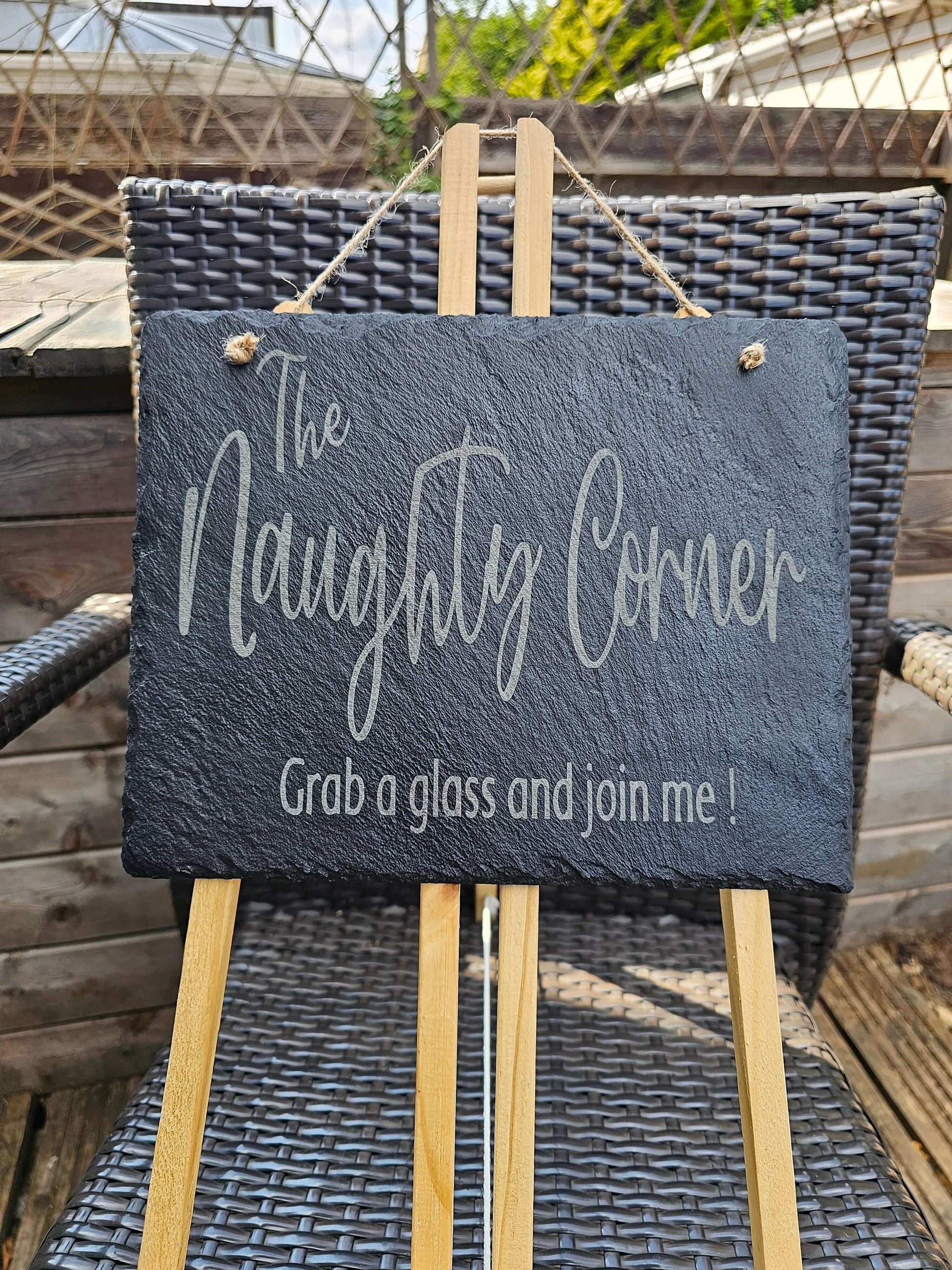 slate The Naughty Corner Sign – Laser Engraved 25x20cm Hanging Plaque