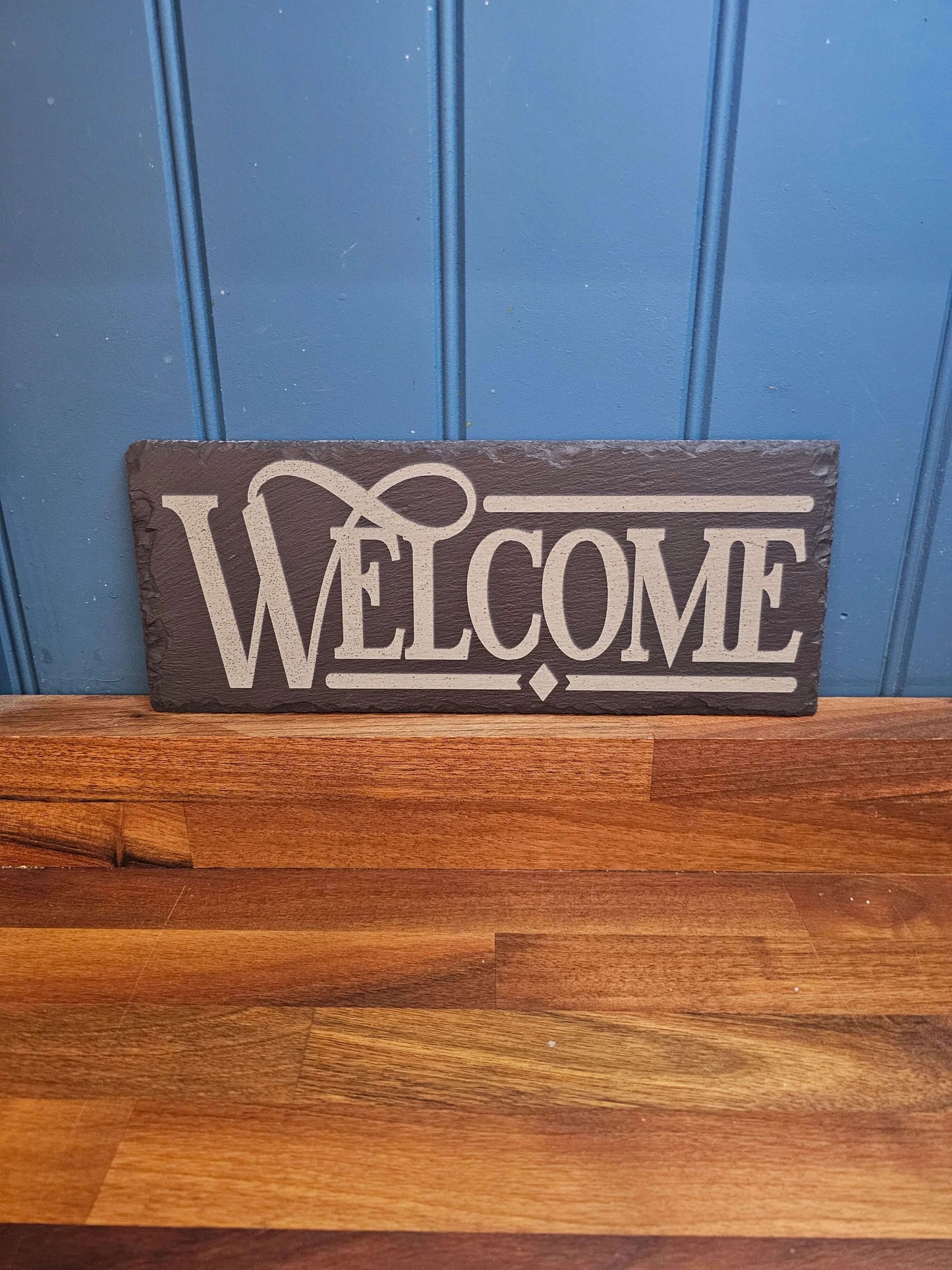 slate WELCOME Sign – Laser Engraved Hanging Plaque | Rustic Outdoor