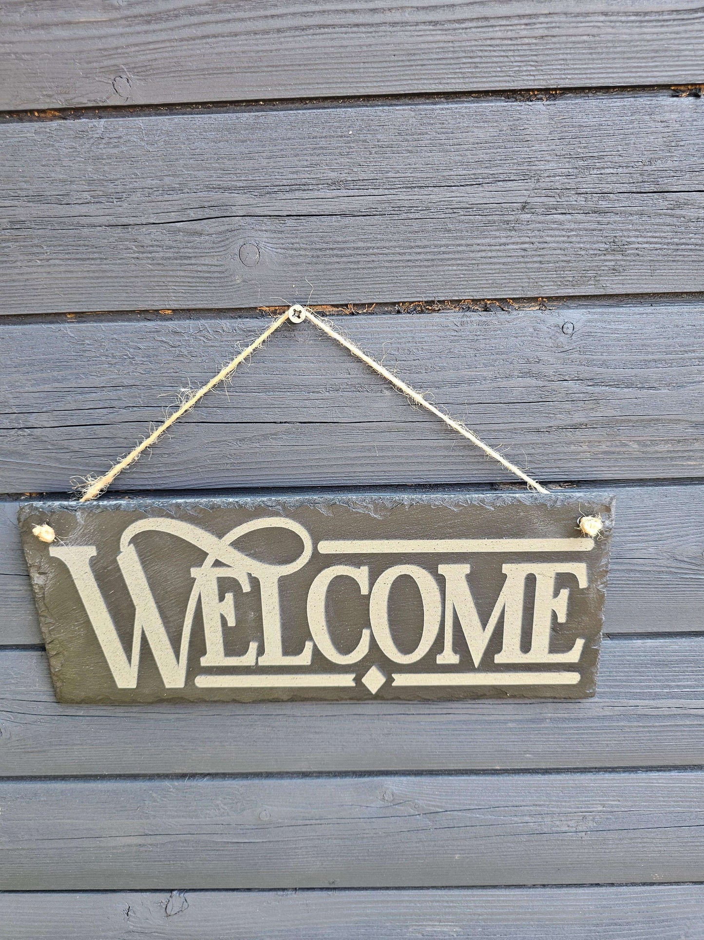 slate WELCOME Sign – Laser Engraved Hanging Plaque | Rustic Outdoor