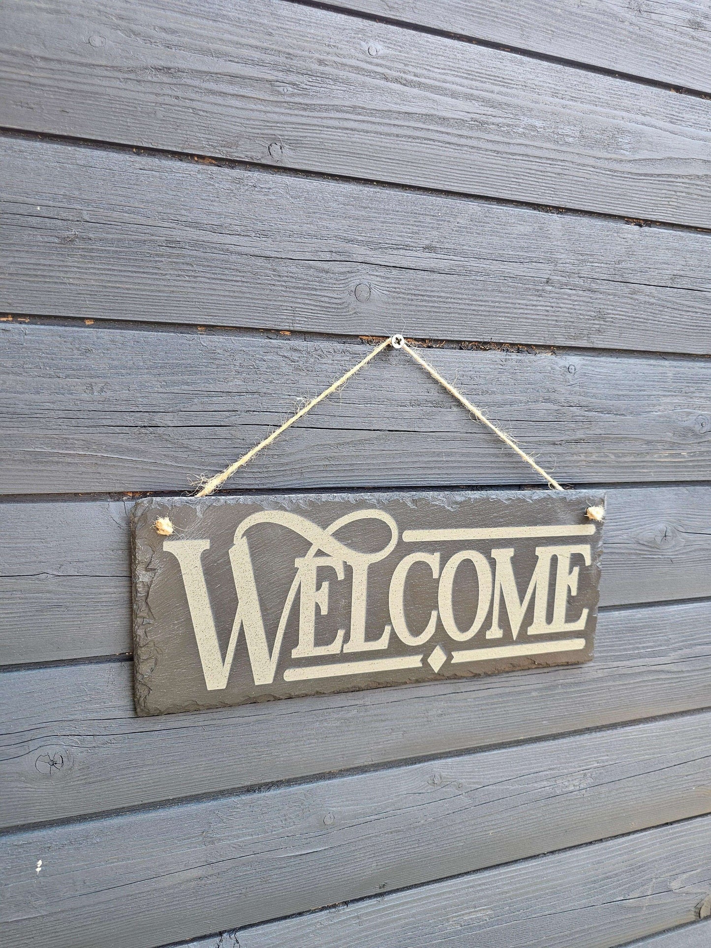 slate WELCOME Sign – Laser Engraved Hanging Plaque | Rustic Outdoor