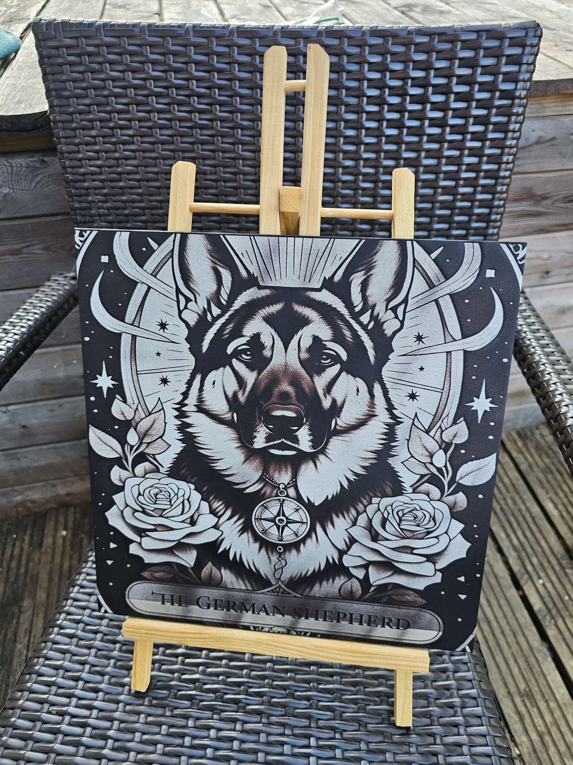 TILE German Shepherd Spirit Animal Art – 30cm x 30cm Hand-Sprayed