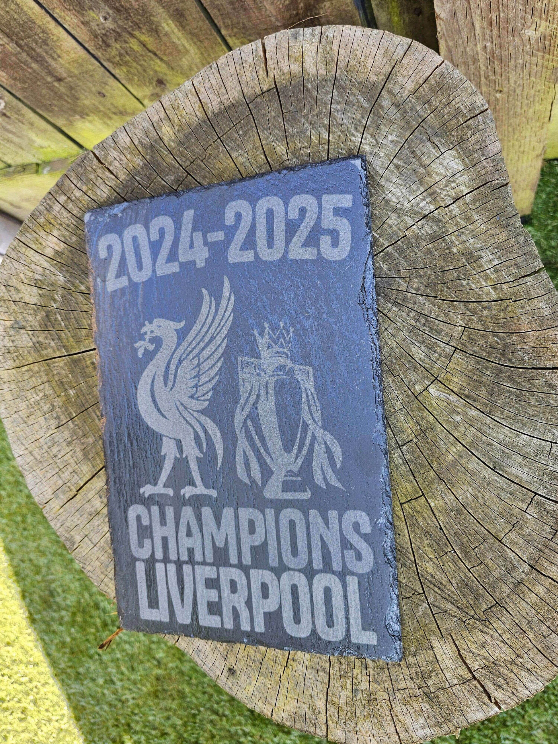 slate Liverpool FC 2024–2025 Champions Sign – 30cm x 20cm Laser