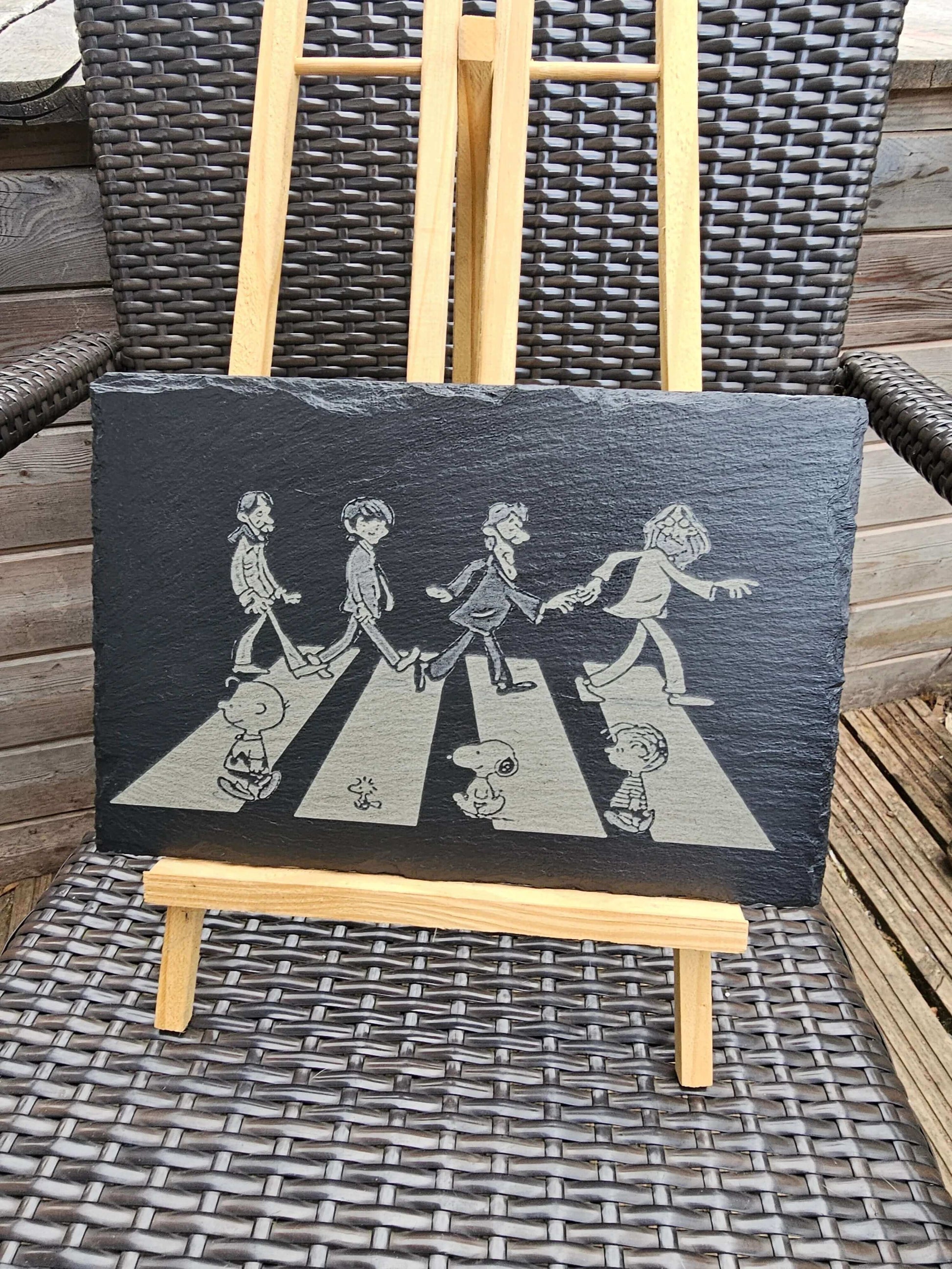 slate Beatles x Peanuts Abbey Road Parody Plaque – 30cm x 20cm –
