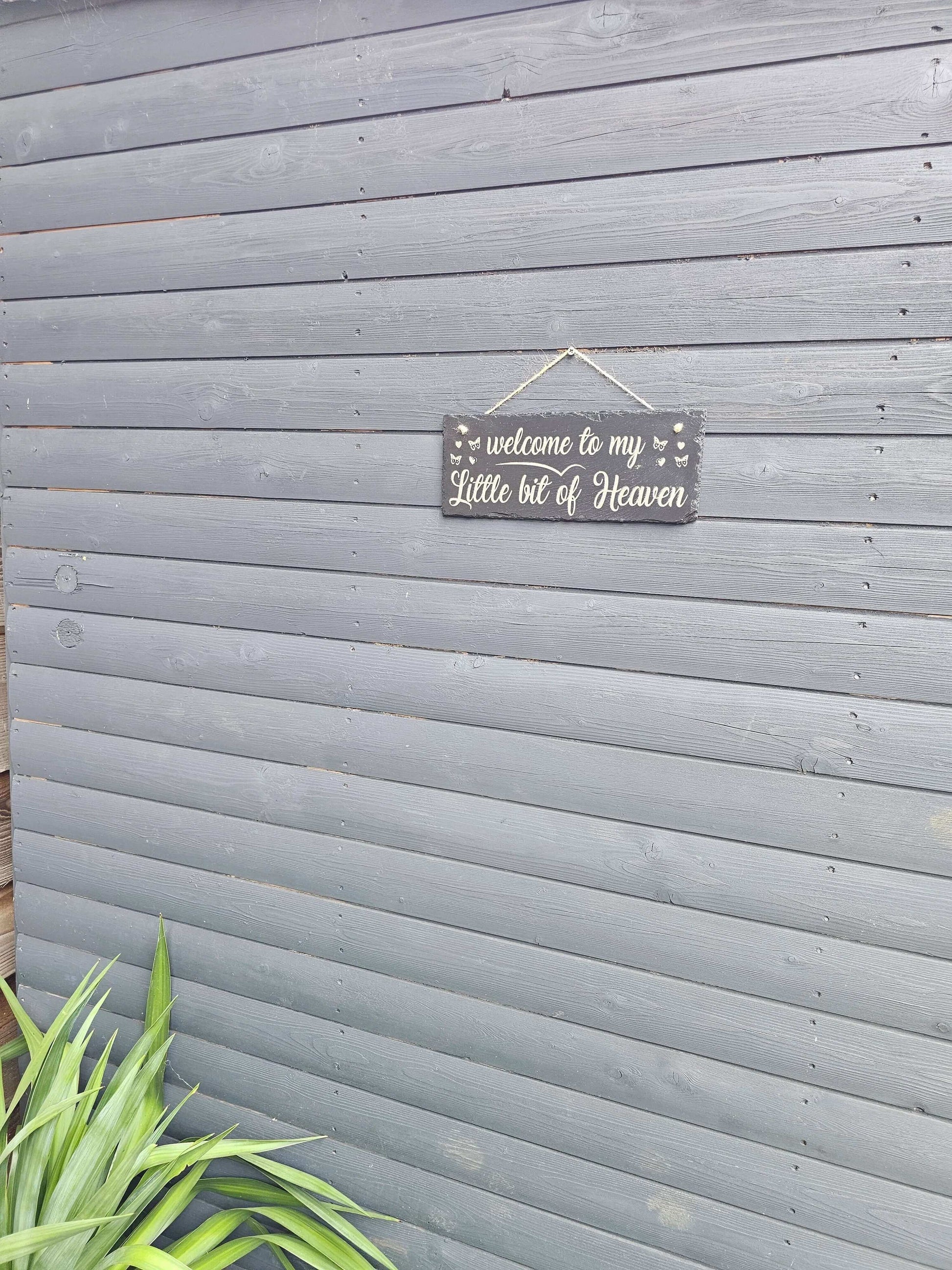 slate Welcome to My Little Bit of Heaven” Hanging Sign 30x12cm Rustic