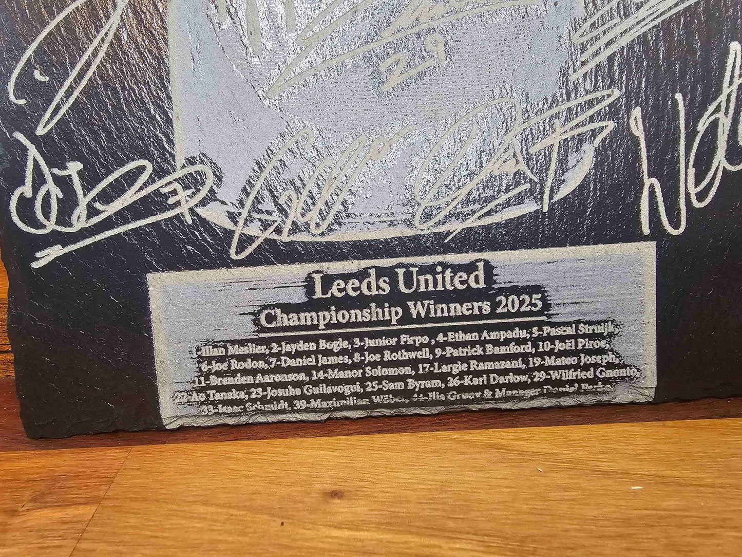 slate Leeds United Championship Winners 2025 Plaque | 30cm x 20cm