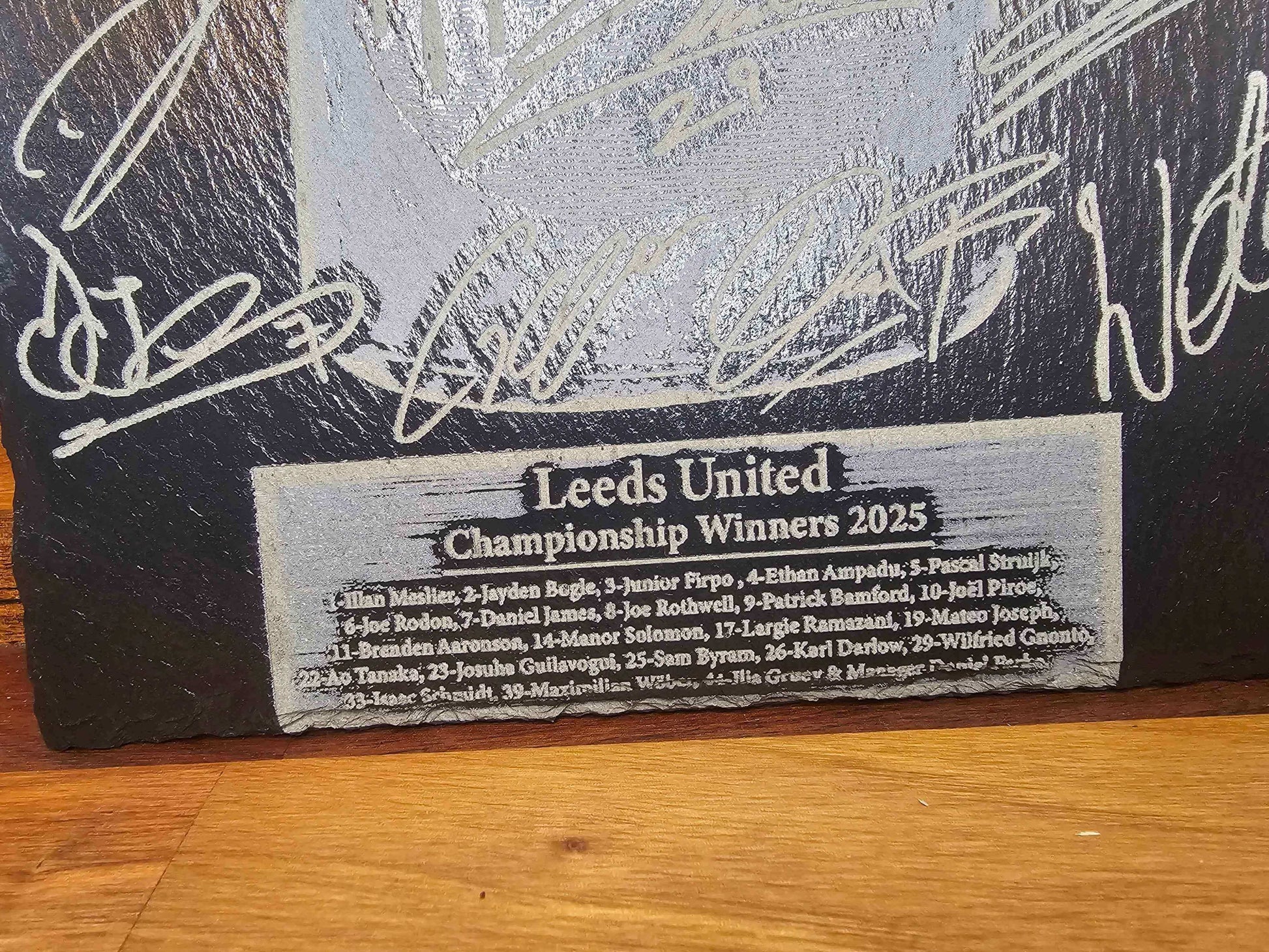 slate Leeds United Championship Winners 2025 Plaque | 30cm x 20cm