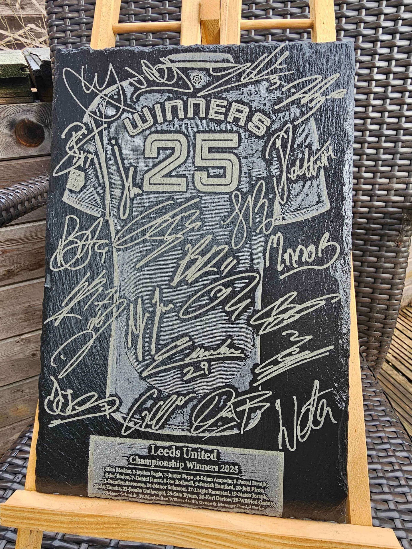 slate Leeds United Championship Winners 2025 Plaque | 30cm x 20cm