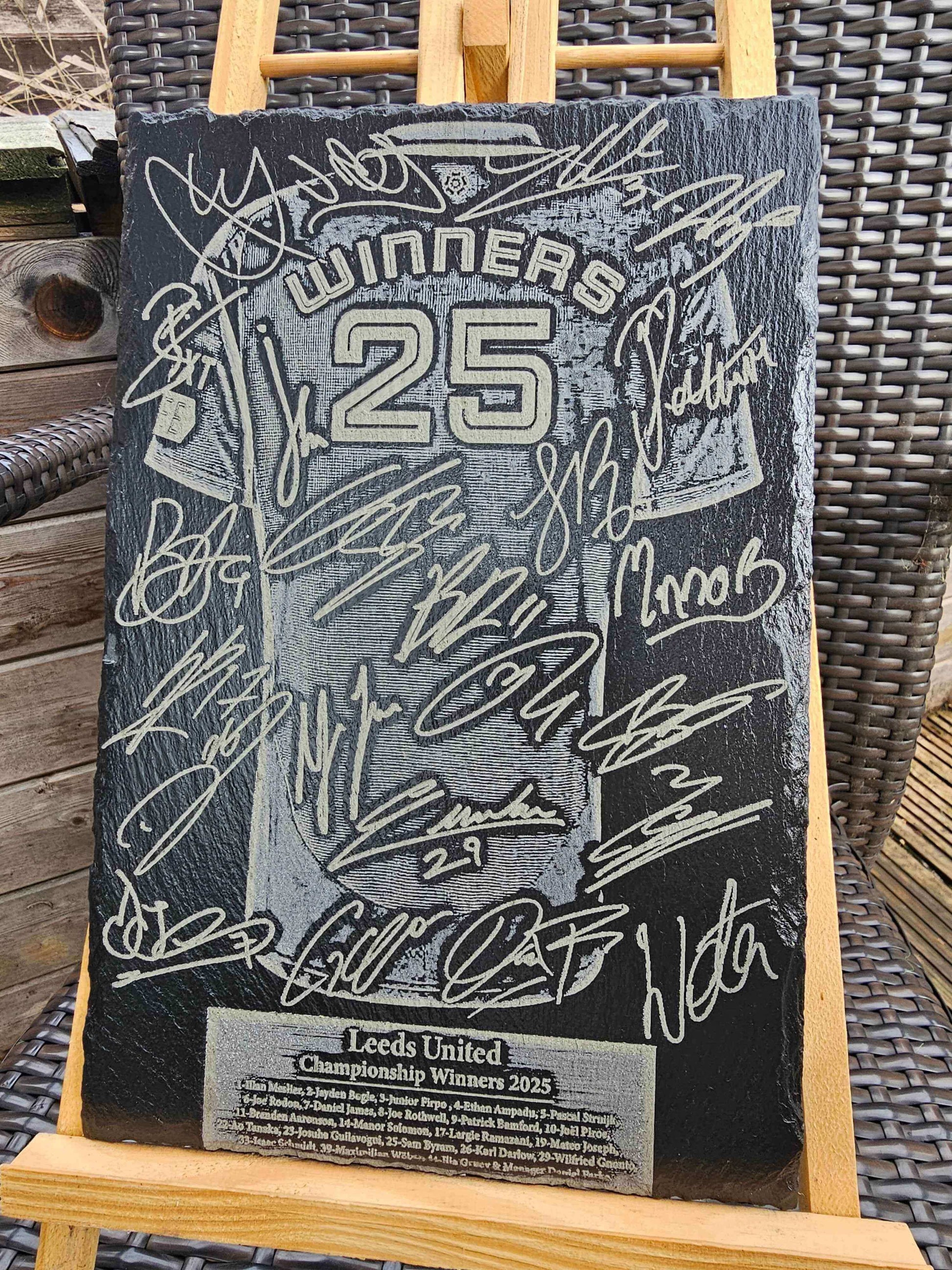 slate Leeds United Championship Winners 2025 Plaque | 30cm x 20cm