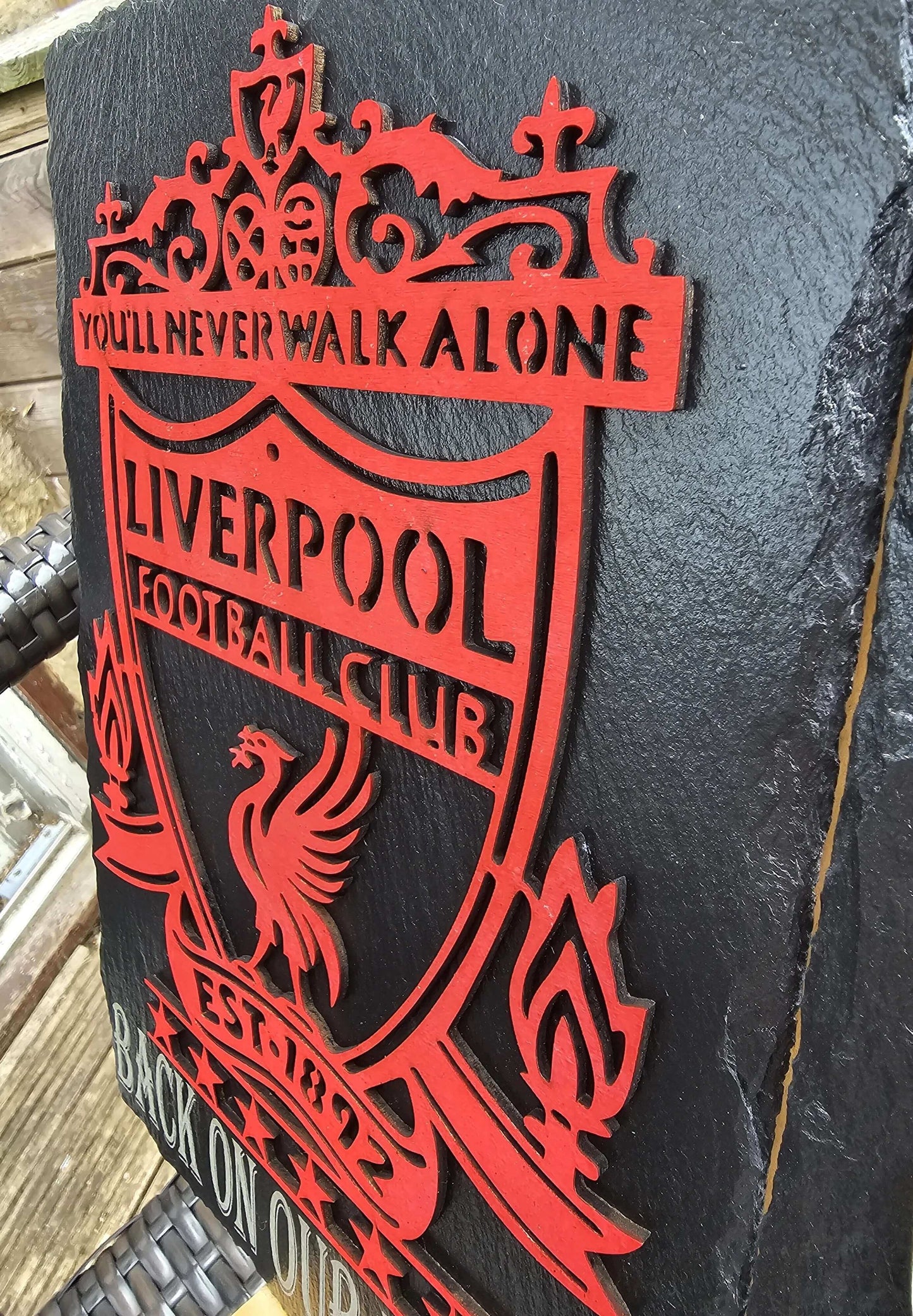 slate Liverpool FC 3D Crest Plaque – “Back On Our Perch” – 30cm x 20cm