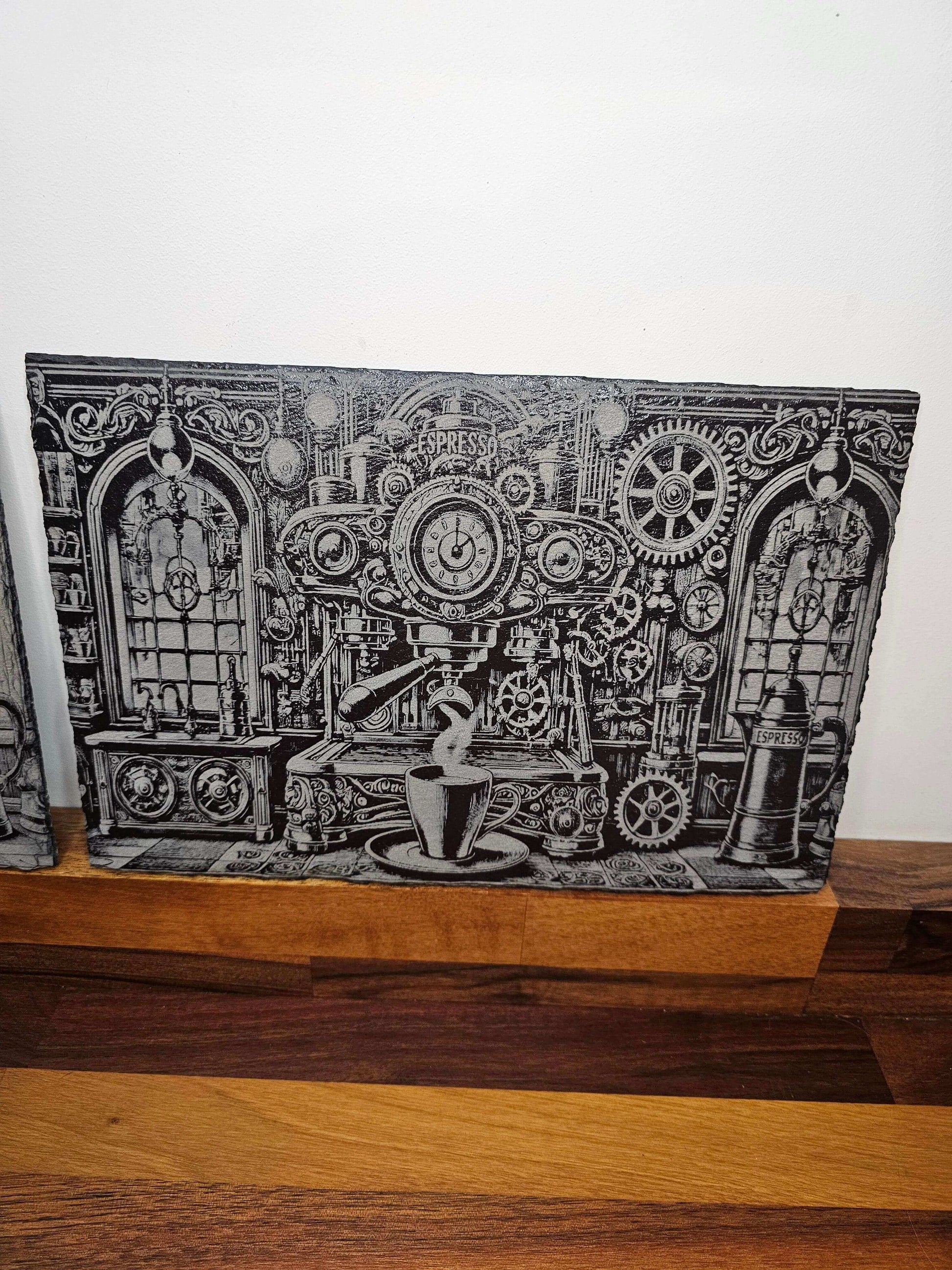 slate Steampunk Espresso Machine Slate Wall Art | Laser