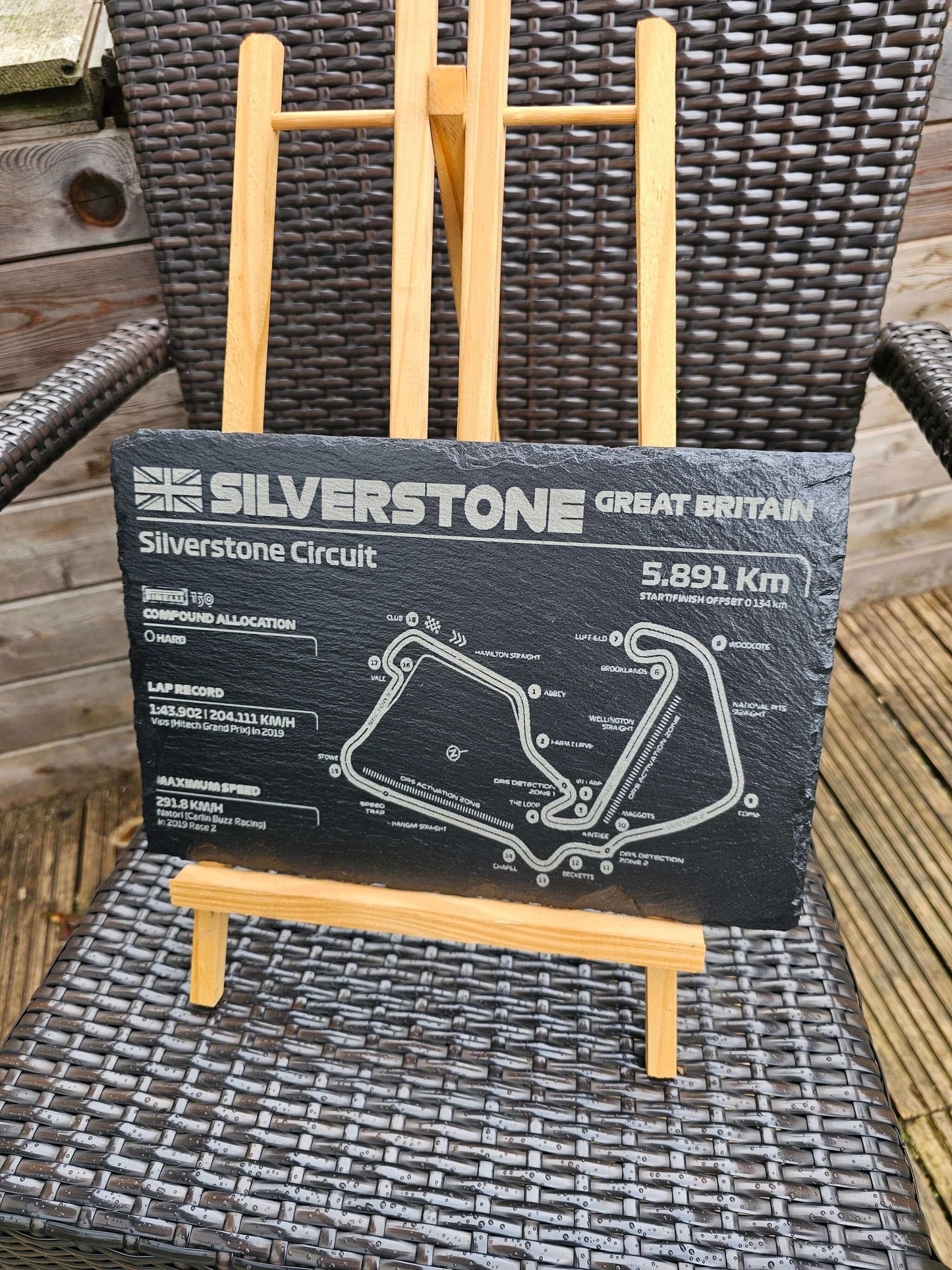 slate Silverstone Circuit Track Map Plaque 30cm x 20cm Laser Engraved