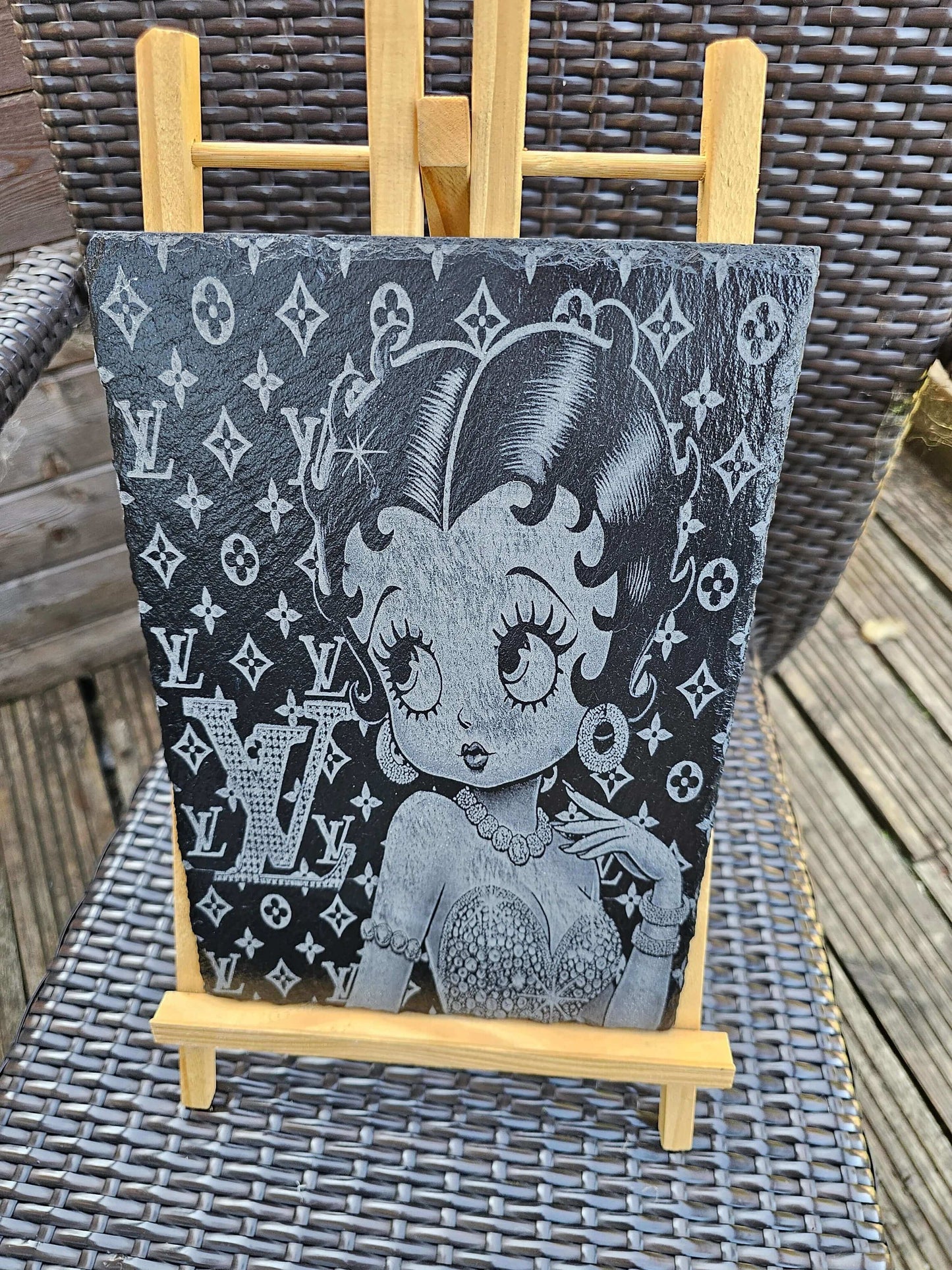 slate Betty boop luxury fashion plaque lv inspired laser engraved art