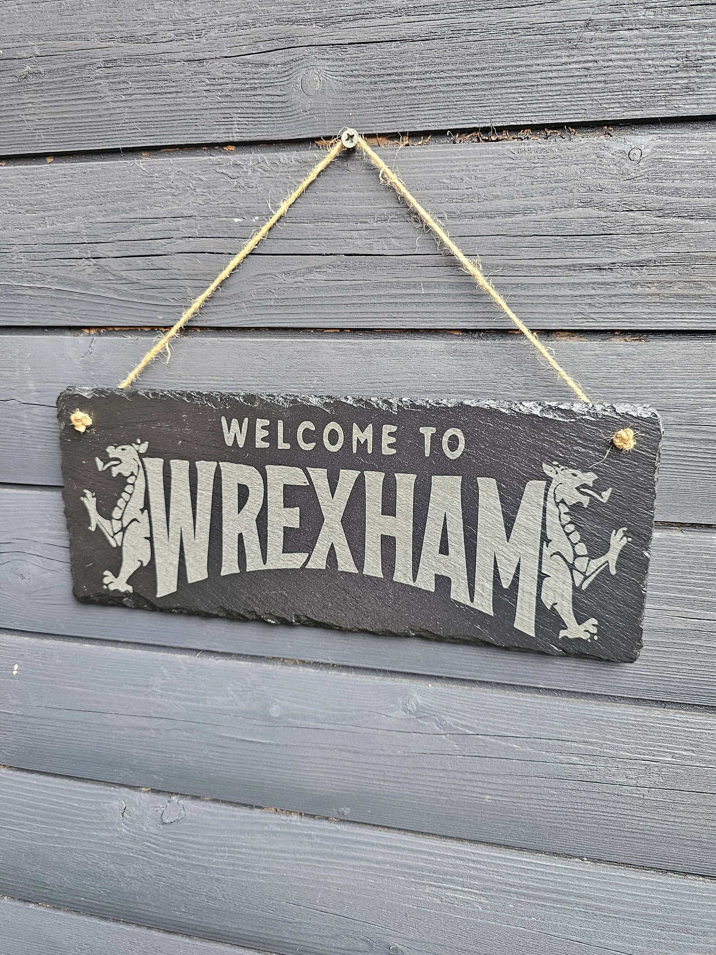 slate Welcome to Wrexham Laser Engraved Sign – 30cm x 12cm –