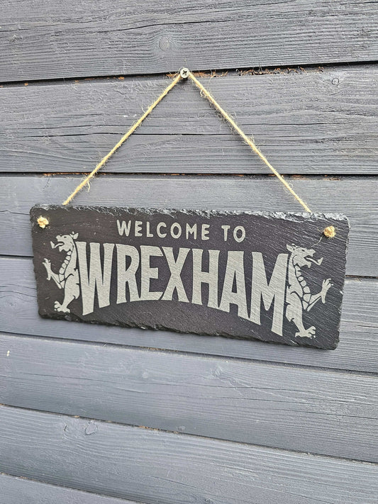 slate Welcome to Wrexham Laser Engraved Sign – 30cm x 12cm –
