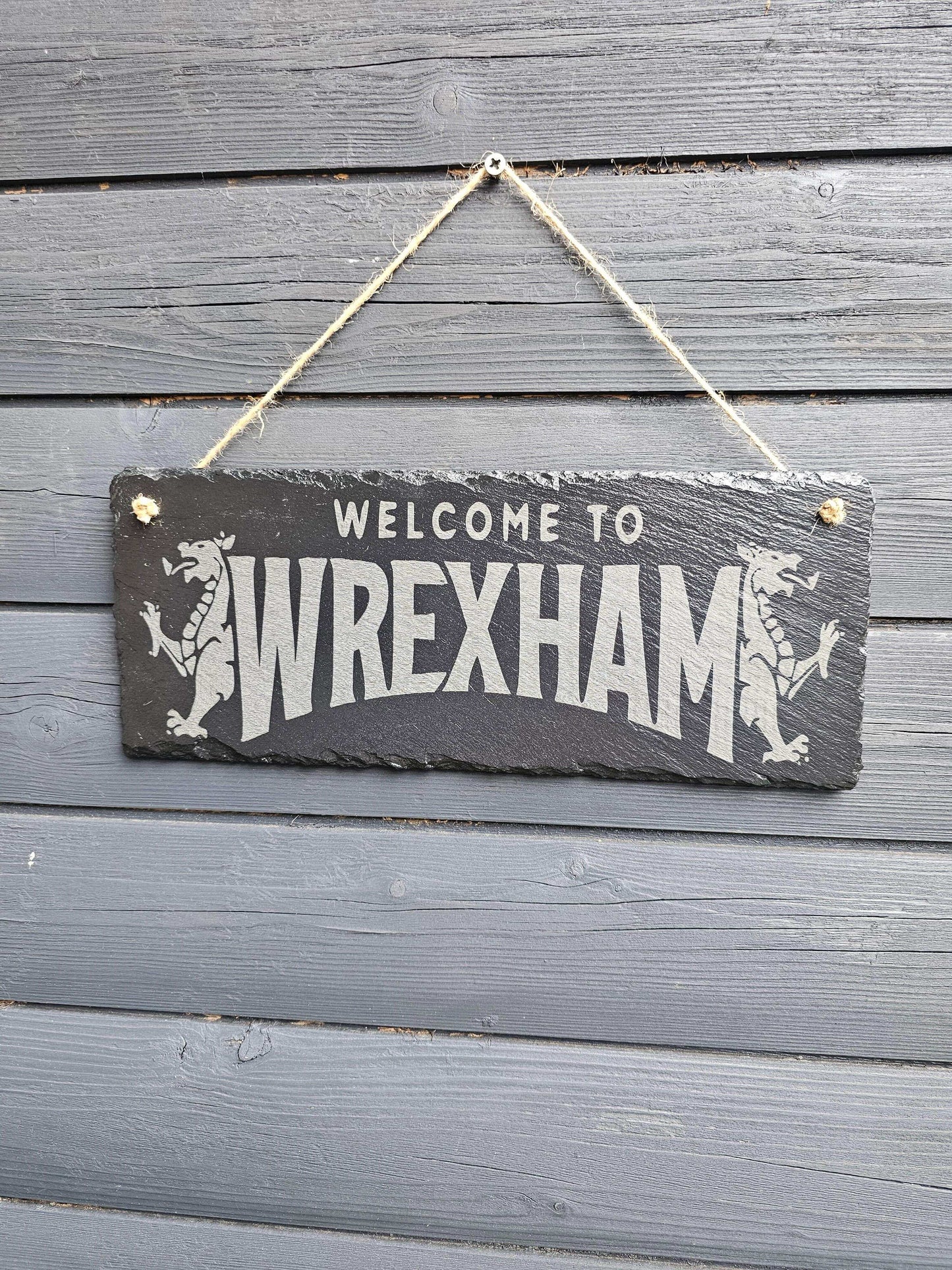 slate Welcome to Wrexham Laser Engraved Sign – 30cm x 12cm –