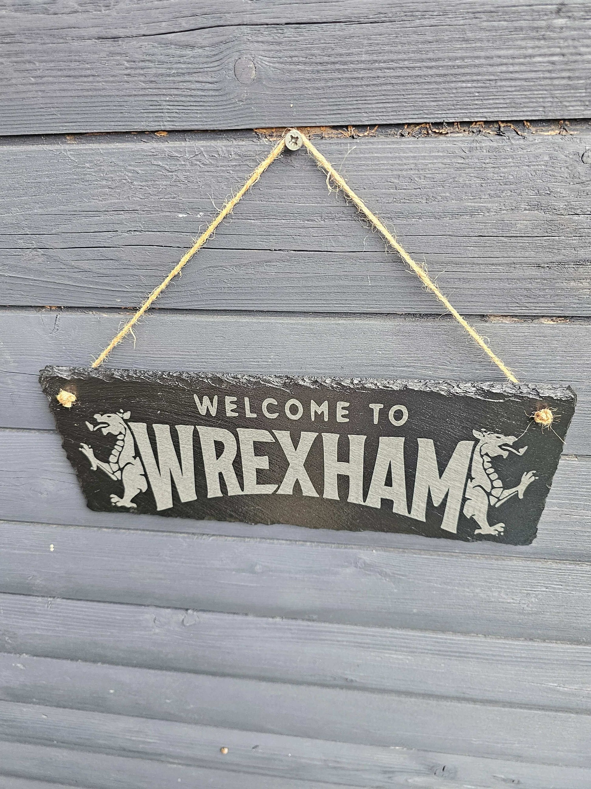slate Welcome to Wrexham Laser Engraved Sign – 30cm x 12cm –