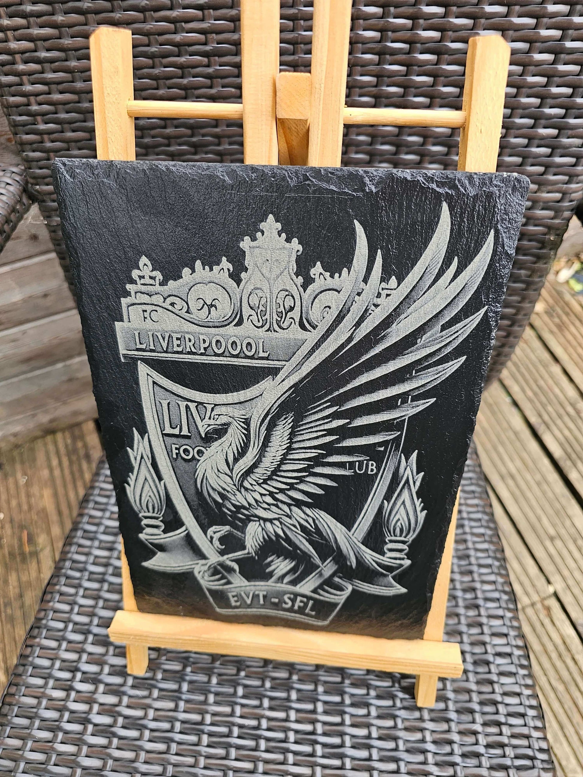 slate Liverpoool FC Crest with Liver Bird Laser Engraved Slate Plaque