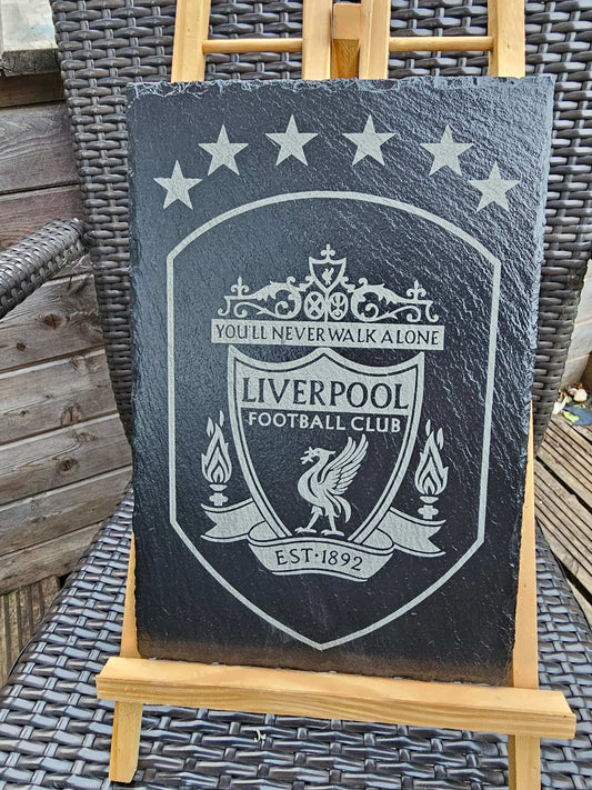 slate Liverpool FC 6 Stars Crest Plaque | 30cm x 20cm | Laser Engraved
