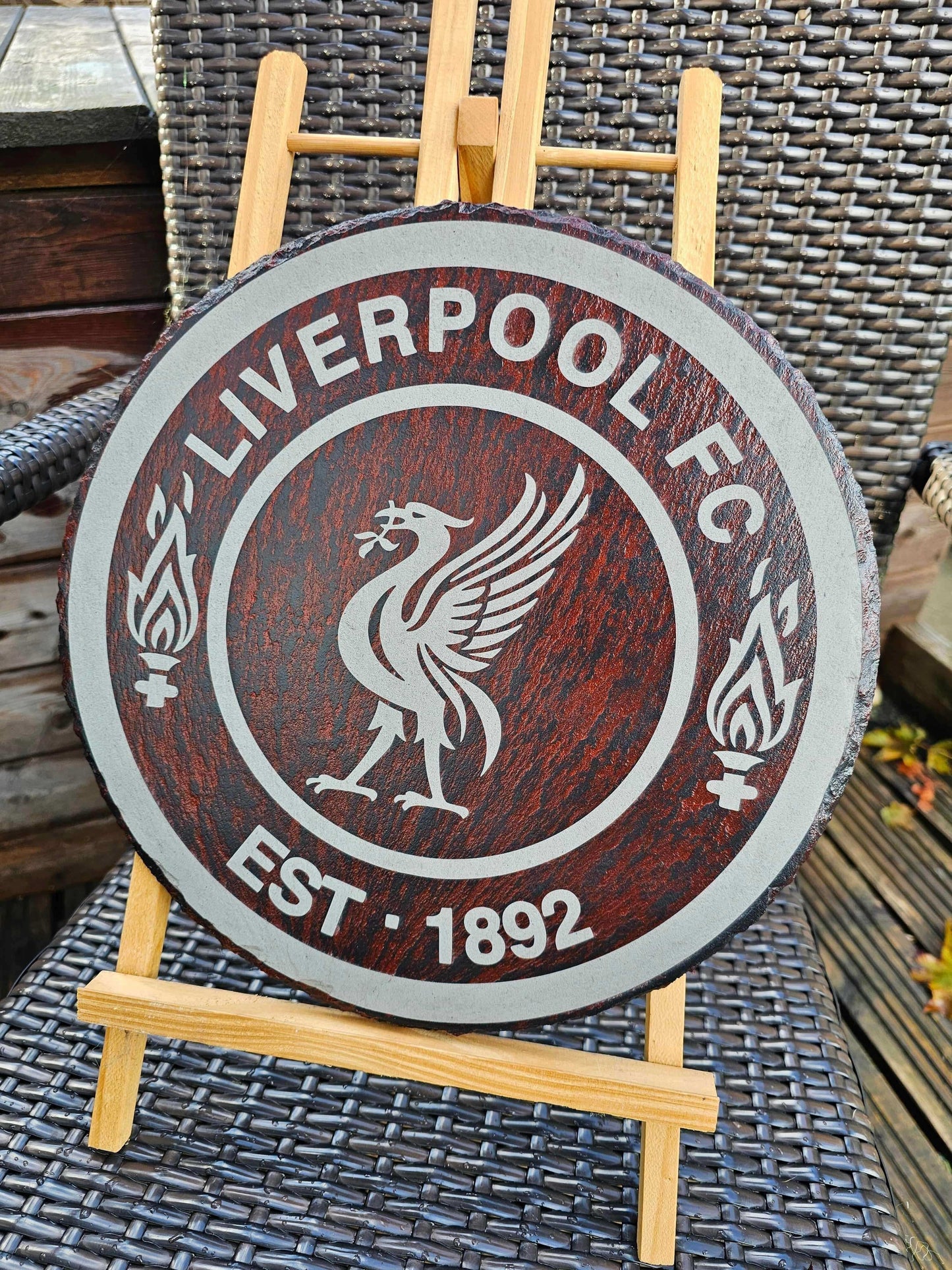 Liverpool FC Wall Art - Slate Round Plaque 30cm | Liverbird Logo Decor
