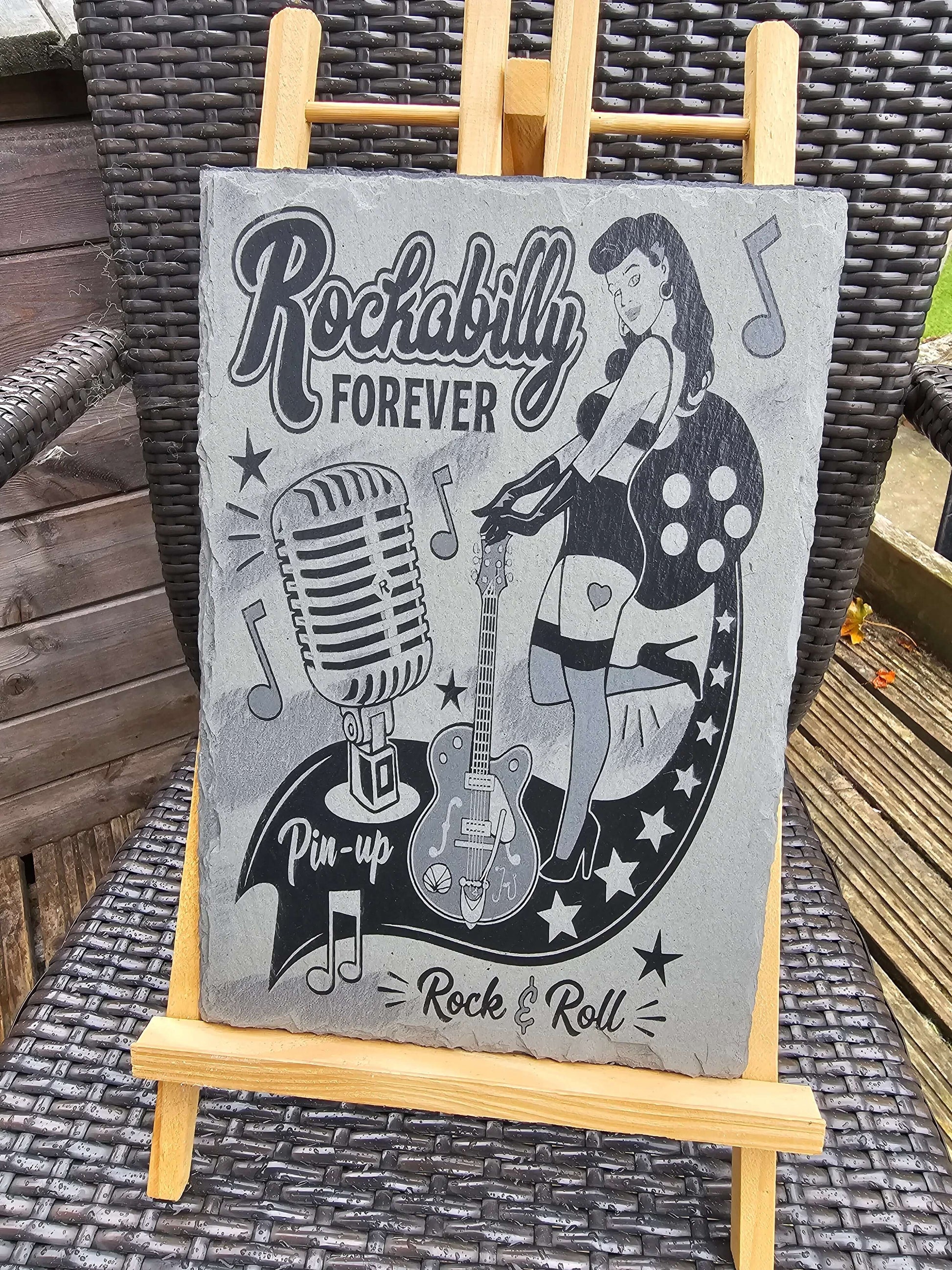 slate Rockabilly Forever Plaque – Pin-Up Rock & Roll Design |