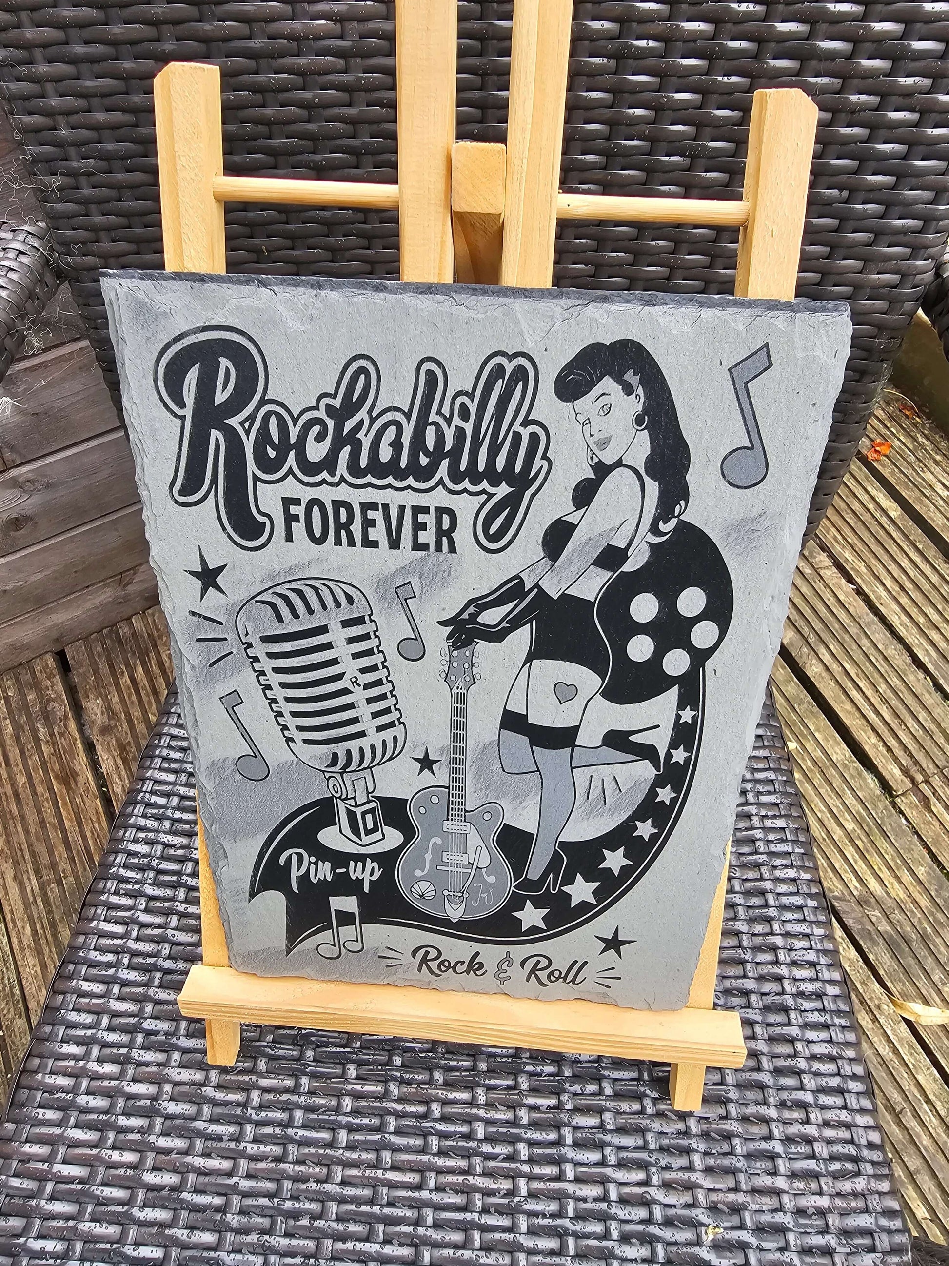slate Rockabilly Forever Plaque – Pin-Up Rock & Roll Design |
