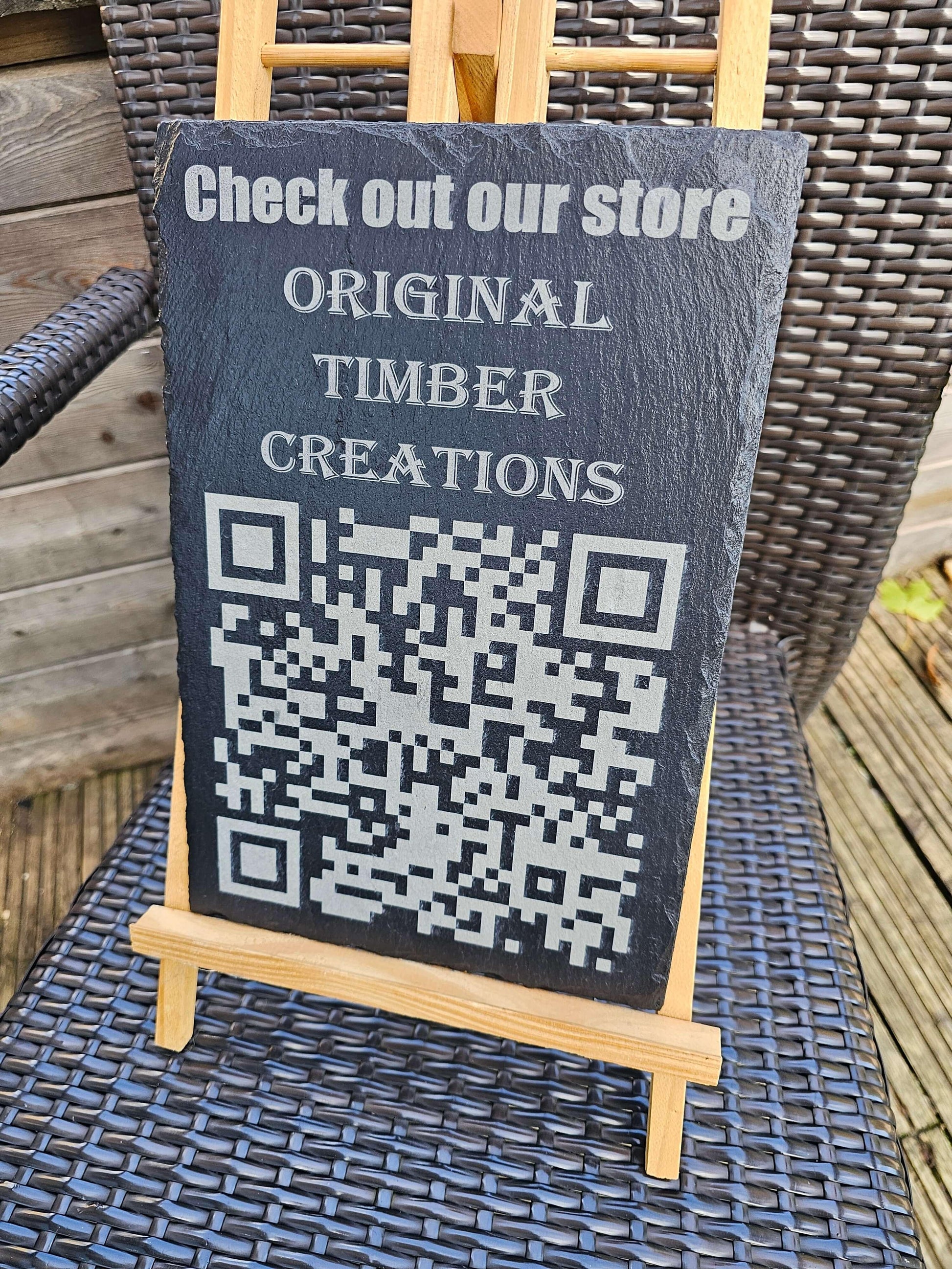 slate sign 30cm x 20cm Laser Engraved Slate QR Code Sign Custom Store