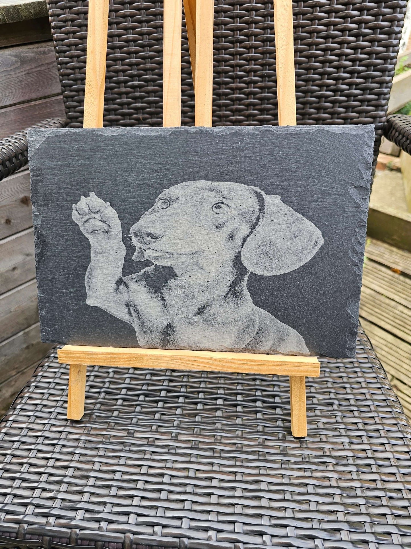 Slate Plaque 30cm x 20cm Laser Engraved Dachshund Dog – Handmade UK